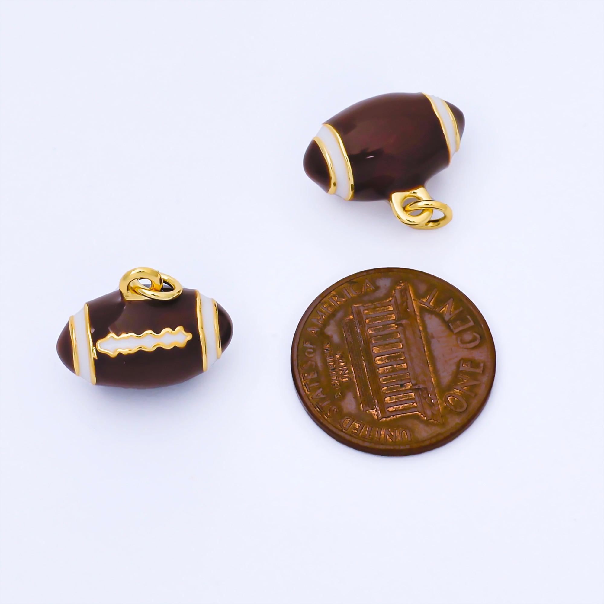 18K Gold Filled 16.5mm Brown Enamel Football Sports 3D Multidimensional Charm | AF1584
