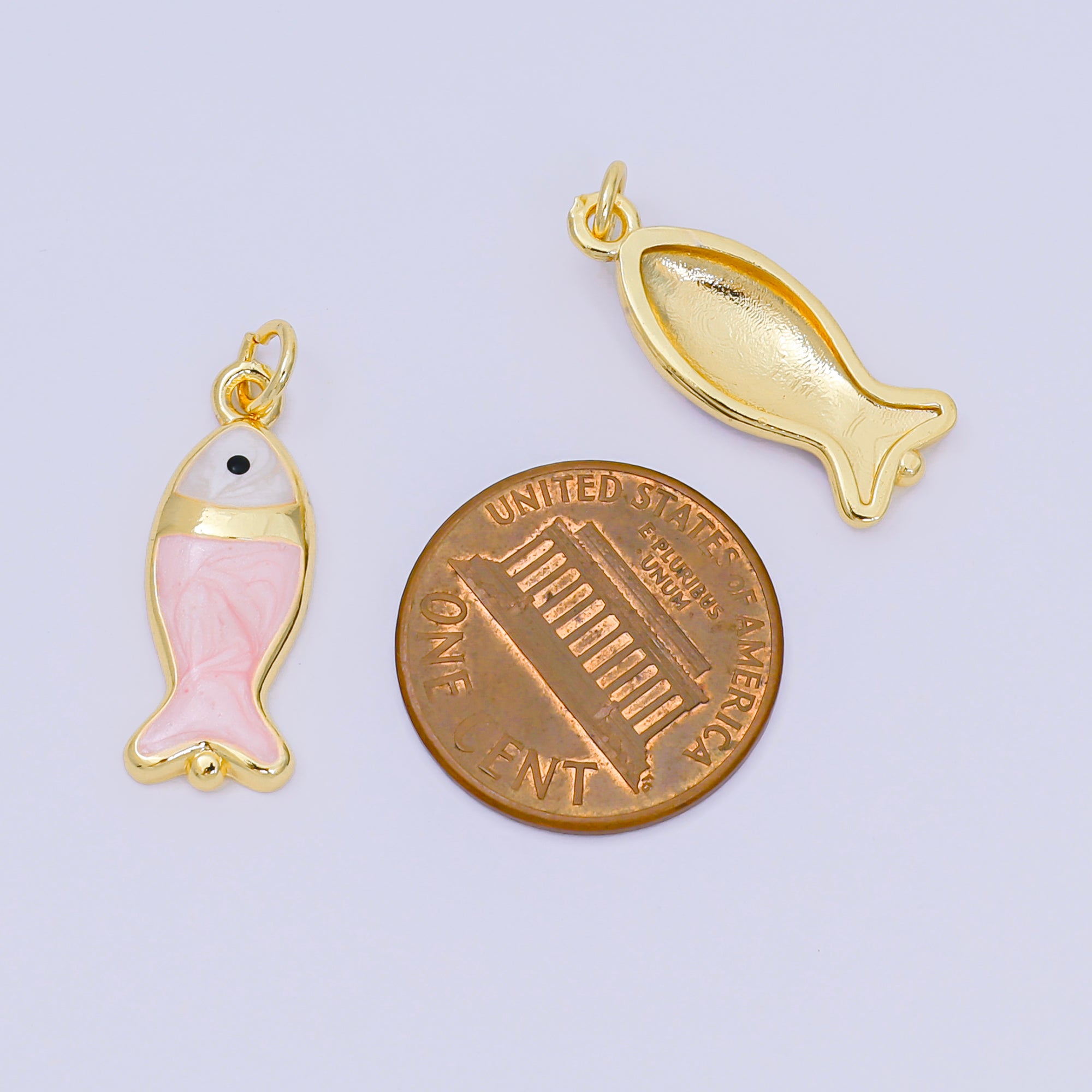 24K Gold Filled 22mm Enamel Art Pastel Tiny Sea Fish Animal Charm | D-367 D-369