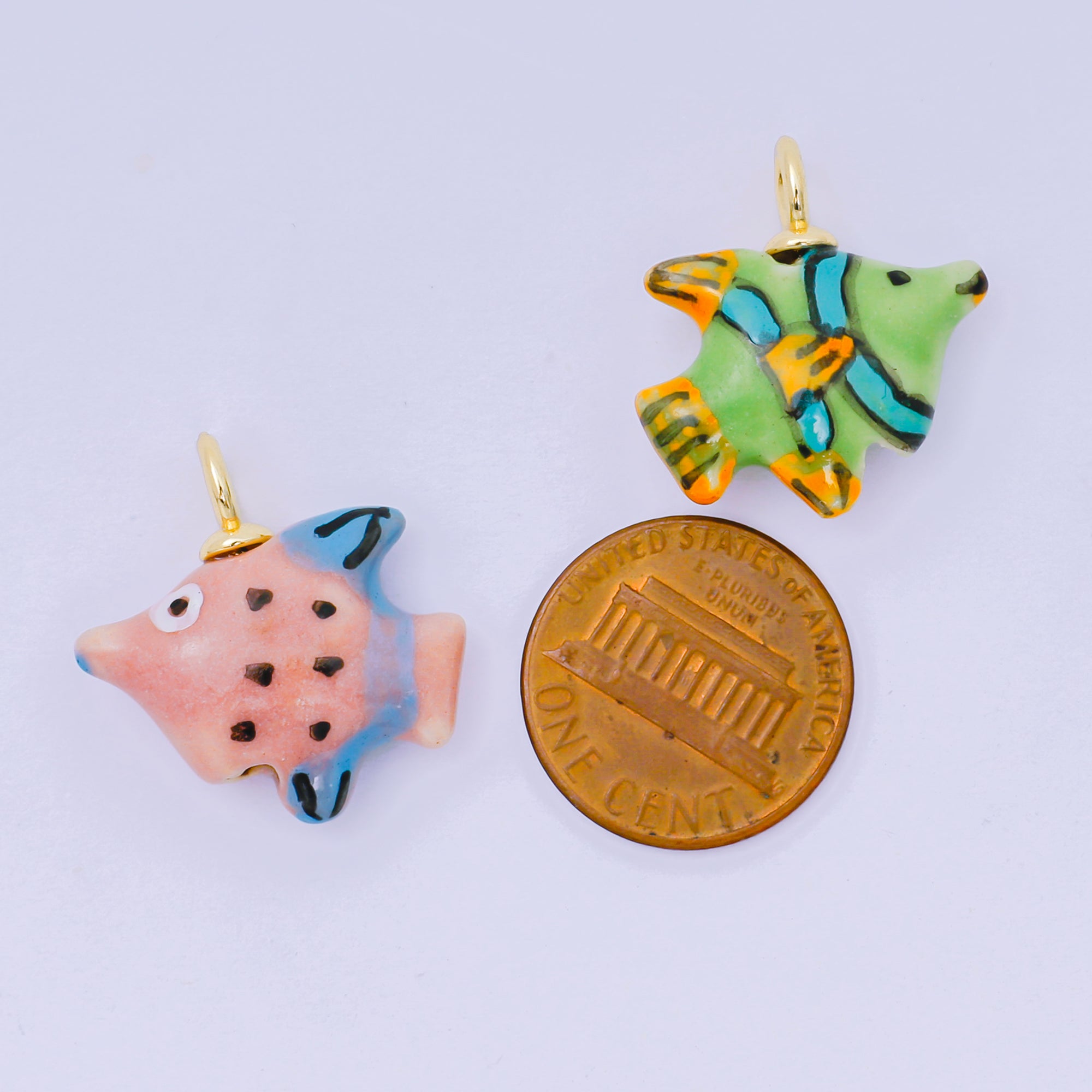 24K Gold Filled 23mm Handmade Ceramic Colorful Under the Sea Fish Animals Charm | AF1506 AF1508