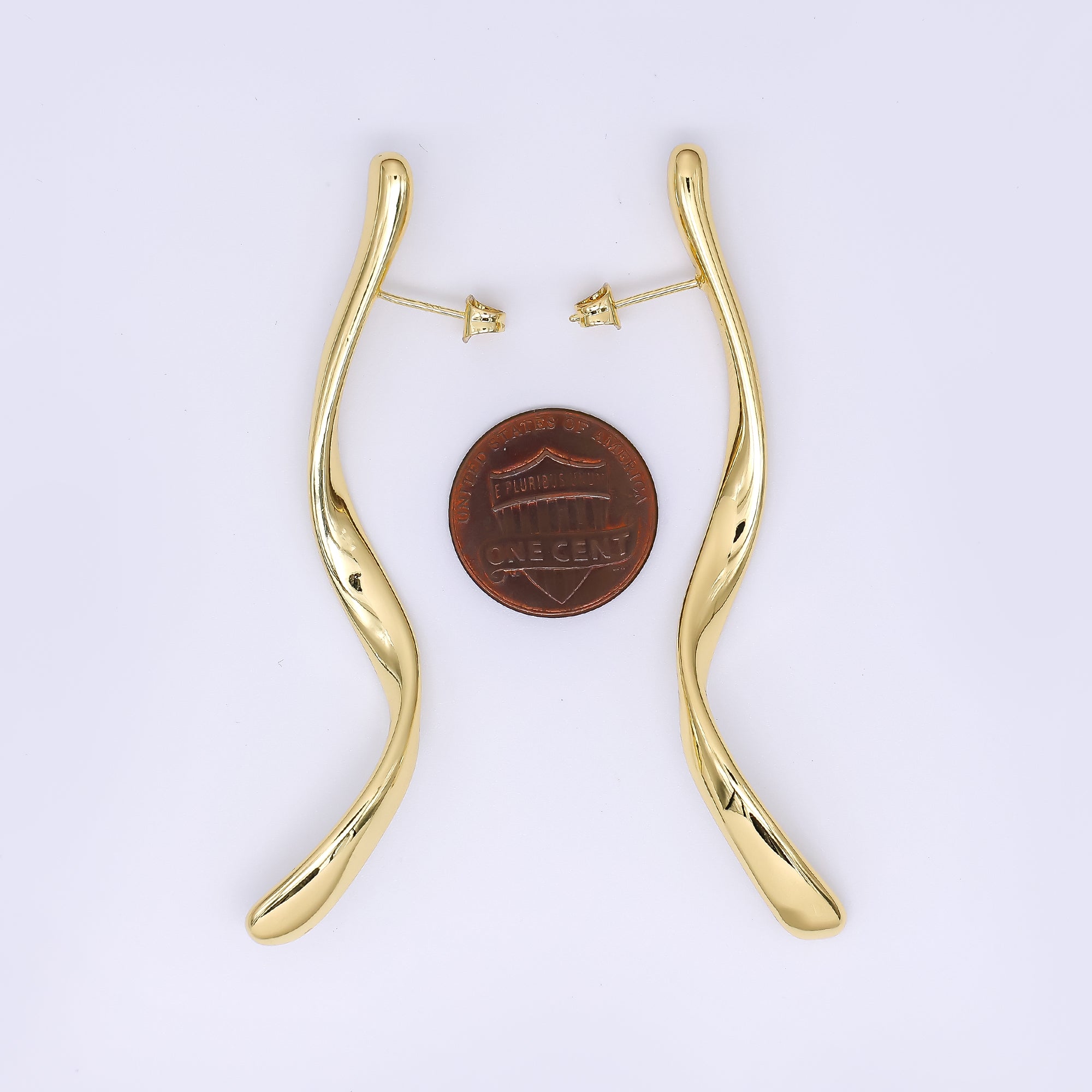 24K Gold Filled Melted Wavy Line Drop Stud Earrings | AJ-077