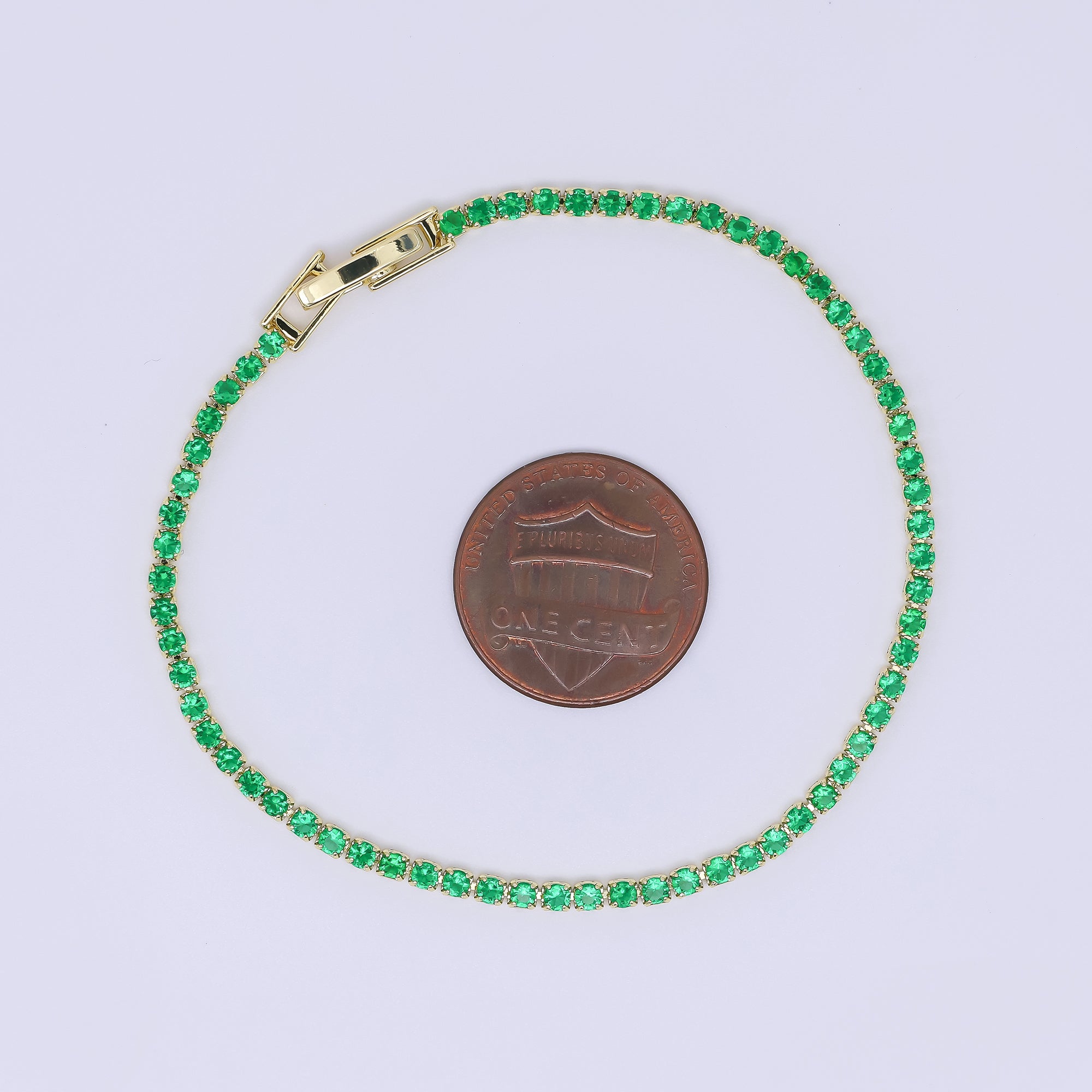 24K Gold Filled 2.1mm Green, Pink, Blue Round CZ 7 Inches Tennis Bracelet | WA-3815 - WA-3818