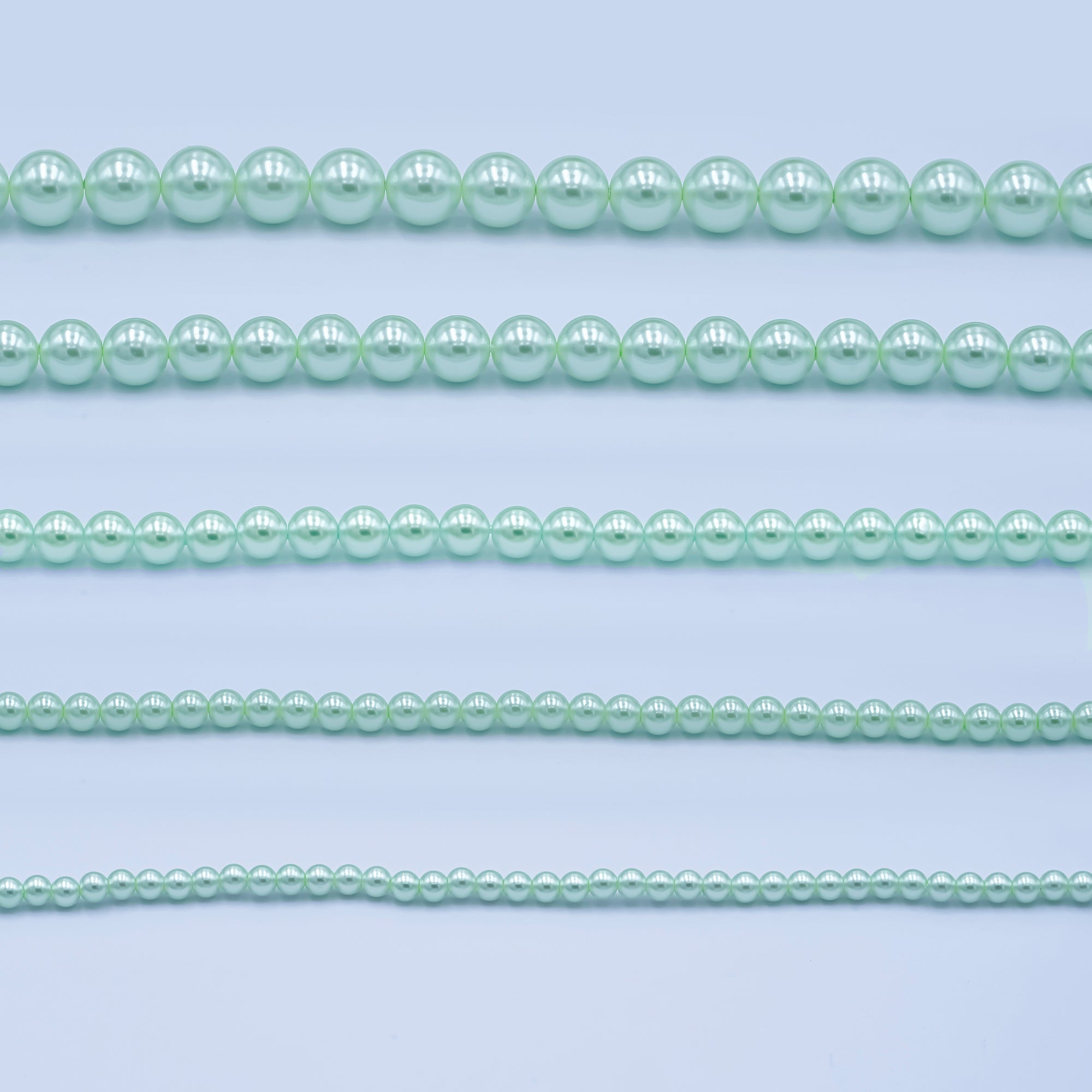24K Gold Filled 10mm, 8mm, 6mm, 4mm, 3mm Green Round Shell Pearl 17 Inch Necklace | WA-2800 ~ WA-2804