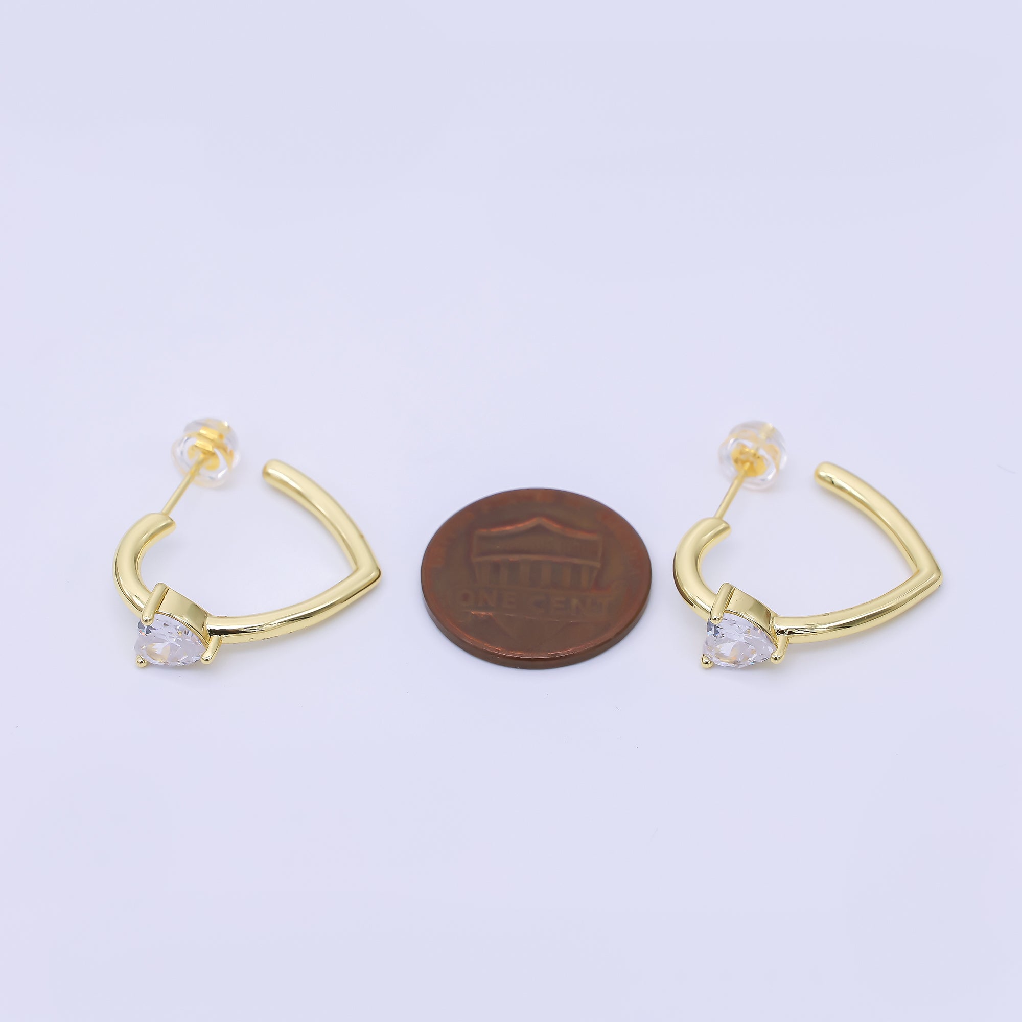 24K Gold Filled Clear CZ Heart C-Shaped Hoop Earrings | AI492