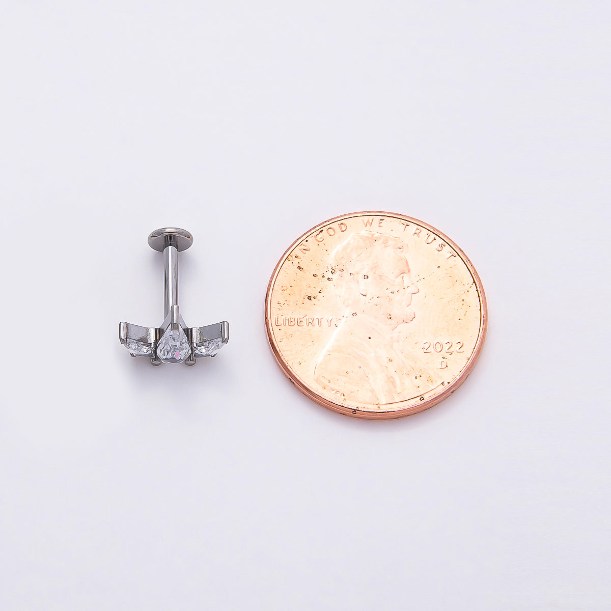 Stainless Steel 7.5mm Clear CZ Geometric Mini Single Cartilage Piercing Flat Back Stud in Gold & Silver | Findings-00180 Findings-00181