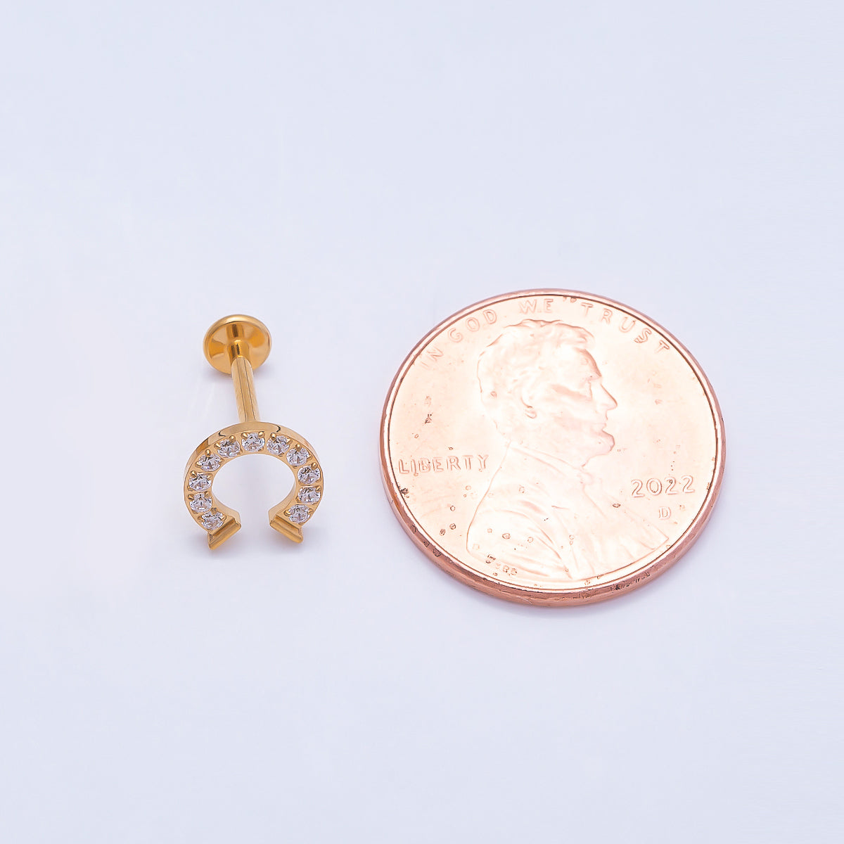 Titanium 7.5mm Micro Paved CZ Horseshoe Cartilage Piercing Flat Back Stud in Gold & Silver | Findings-00313 Findings-00314
