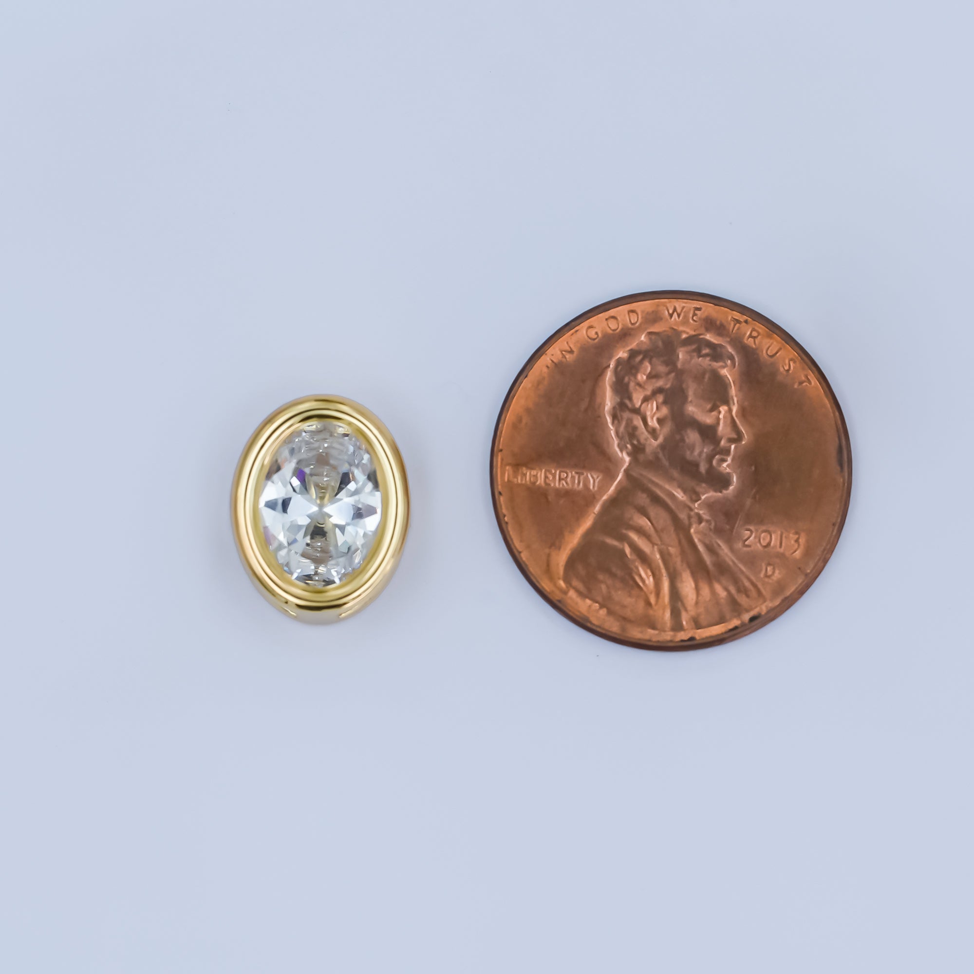 24K Gold Filled Clear CZ Oval Bezel Bead | B301