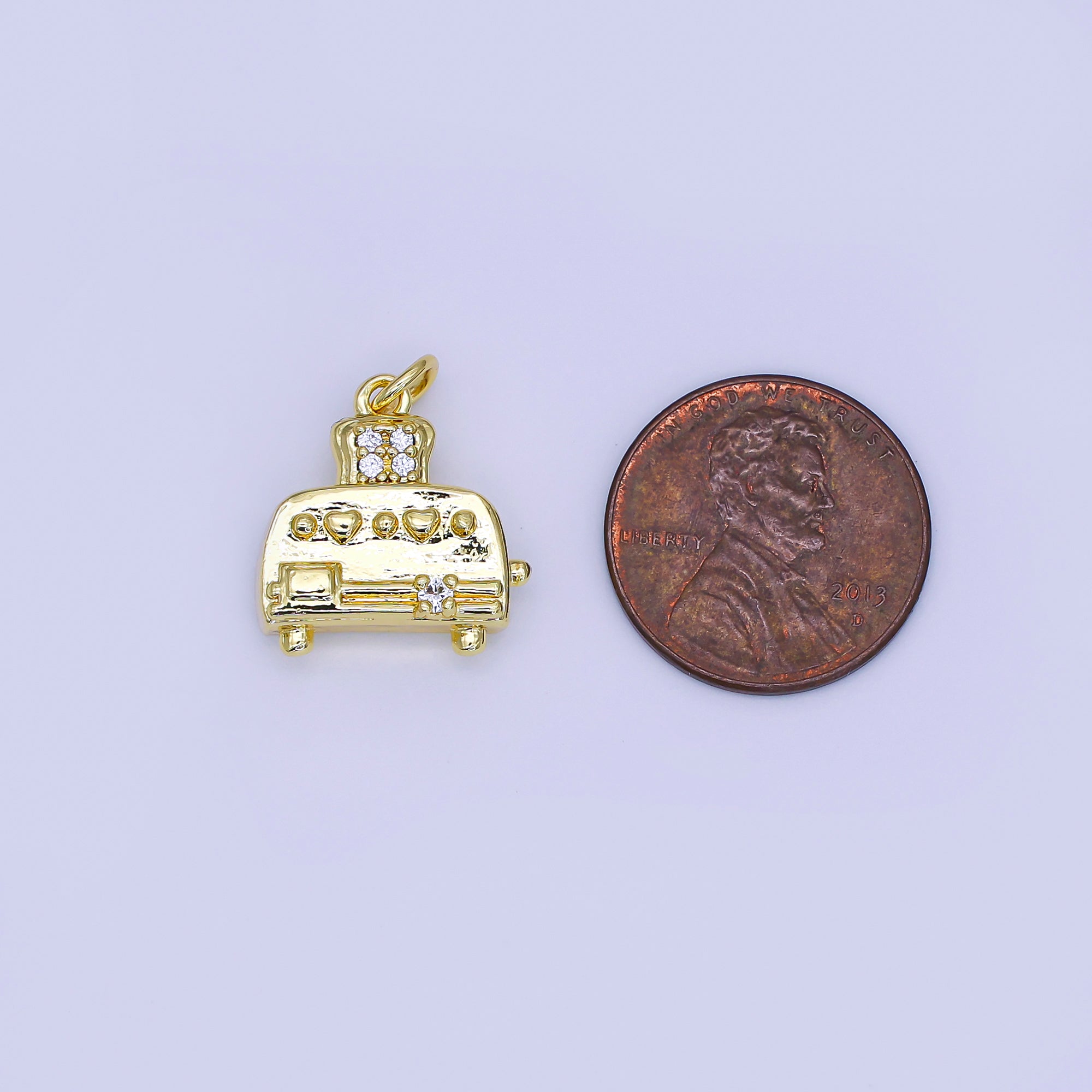 24K Gold Filled 16.5mm Micro Paved CZ Bread Toaster Charm | AJ321
