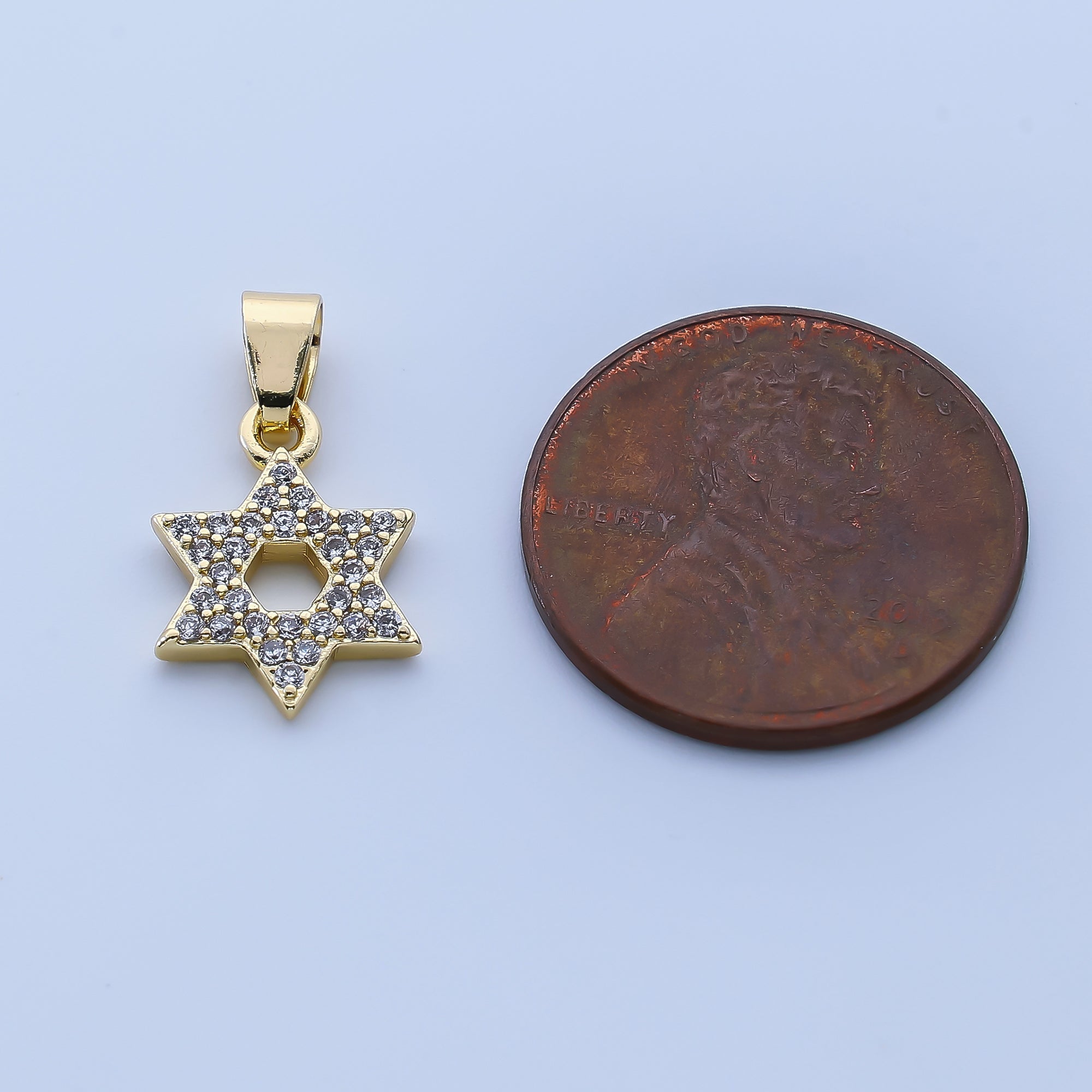 24K Gold Filled 14mm Micro Paved CZ Celestial Six-Point Star Pendant | AH-522