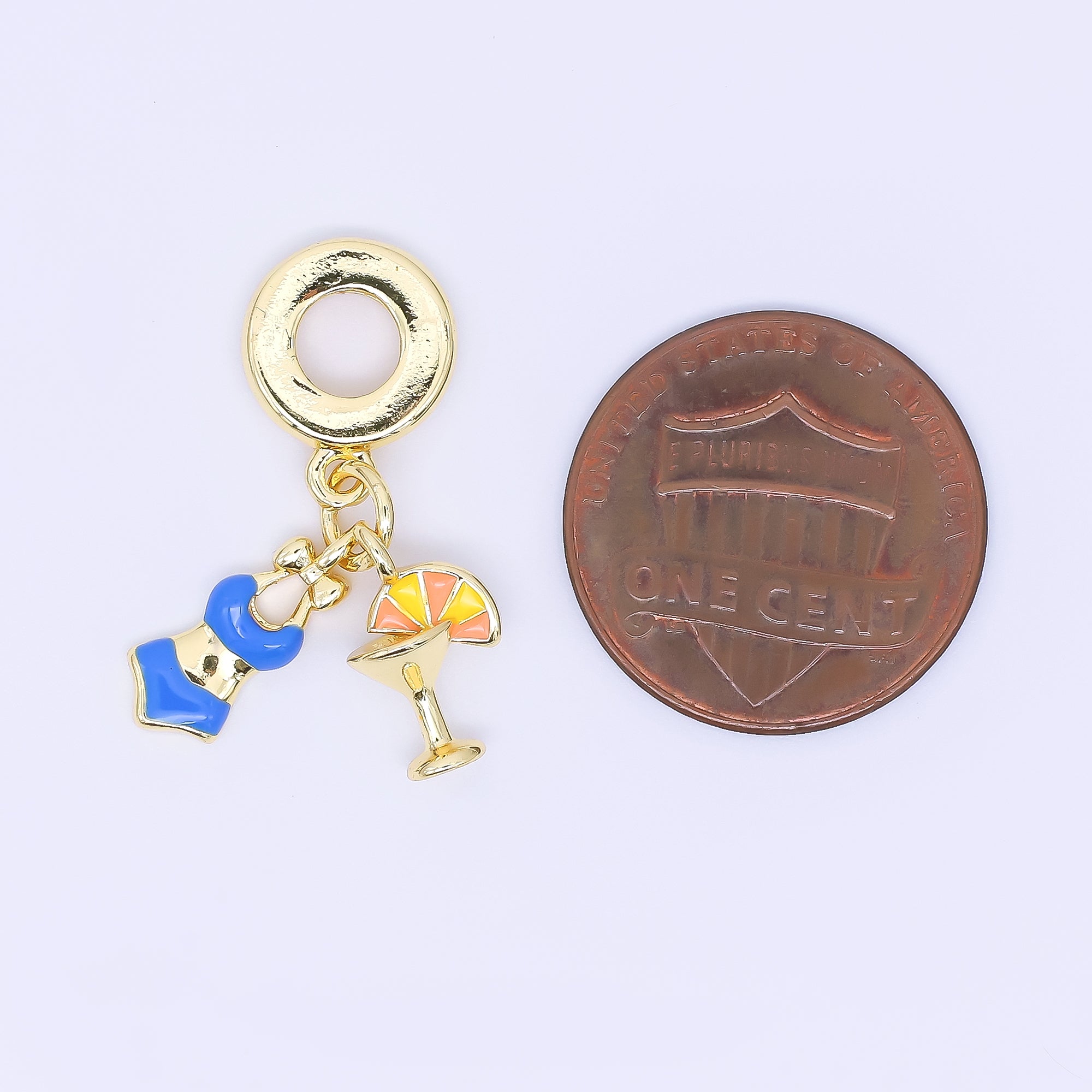 24K Gold Filled Summer Bikini Piña Colada Enamel Drop Rondelle Charm | AC1649
