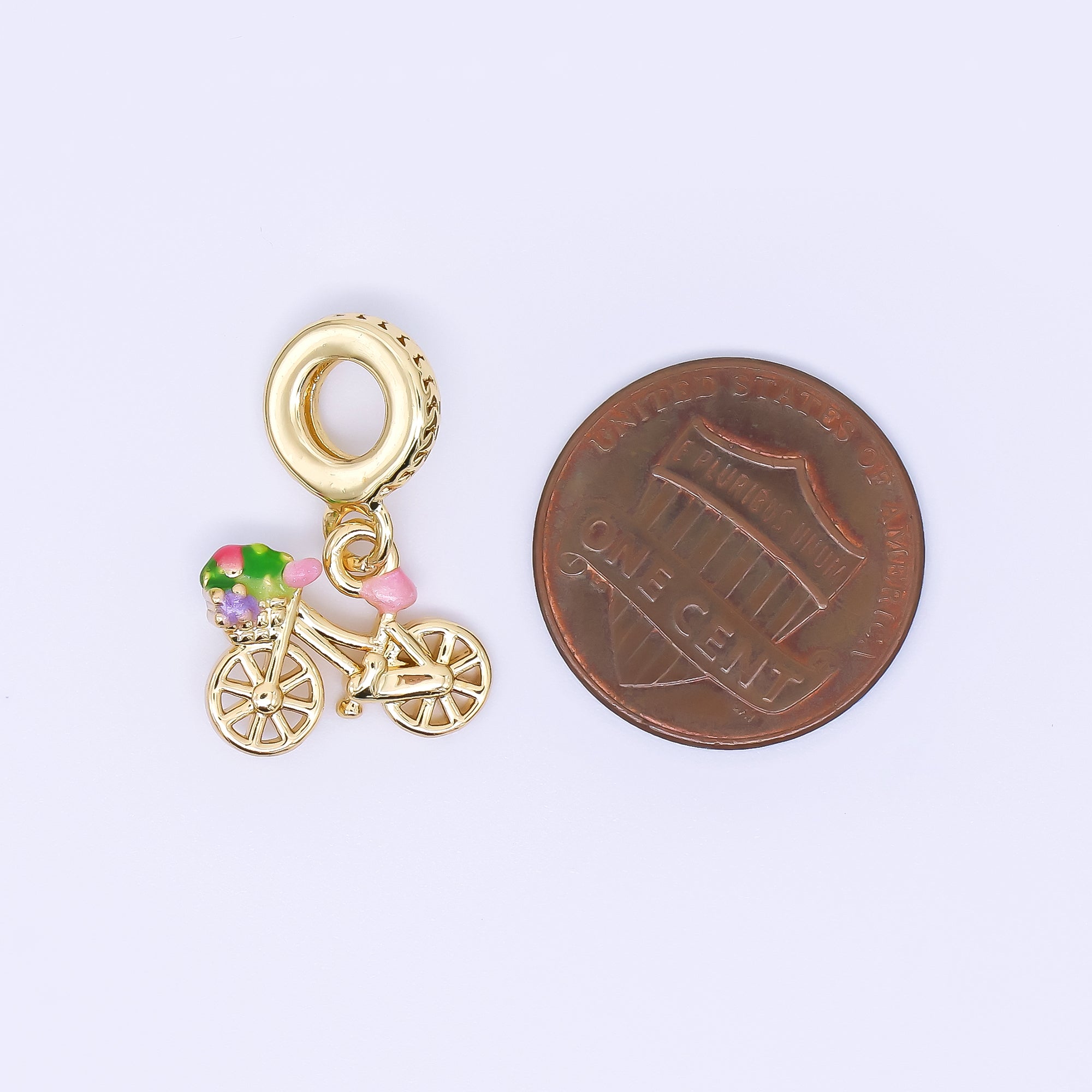 24K Gold Filled 11mm Flower Basket Bicycle Bike Drop Rondelle Charm | AC1632