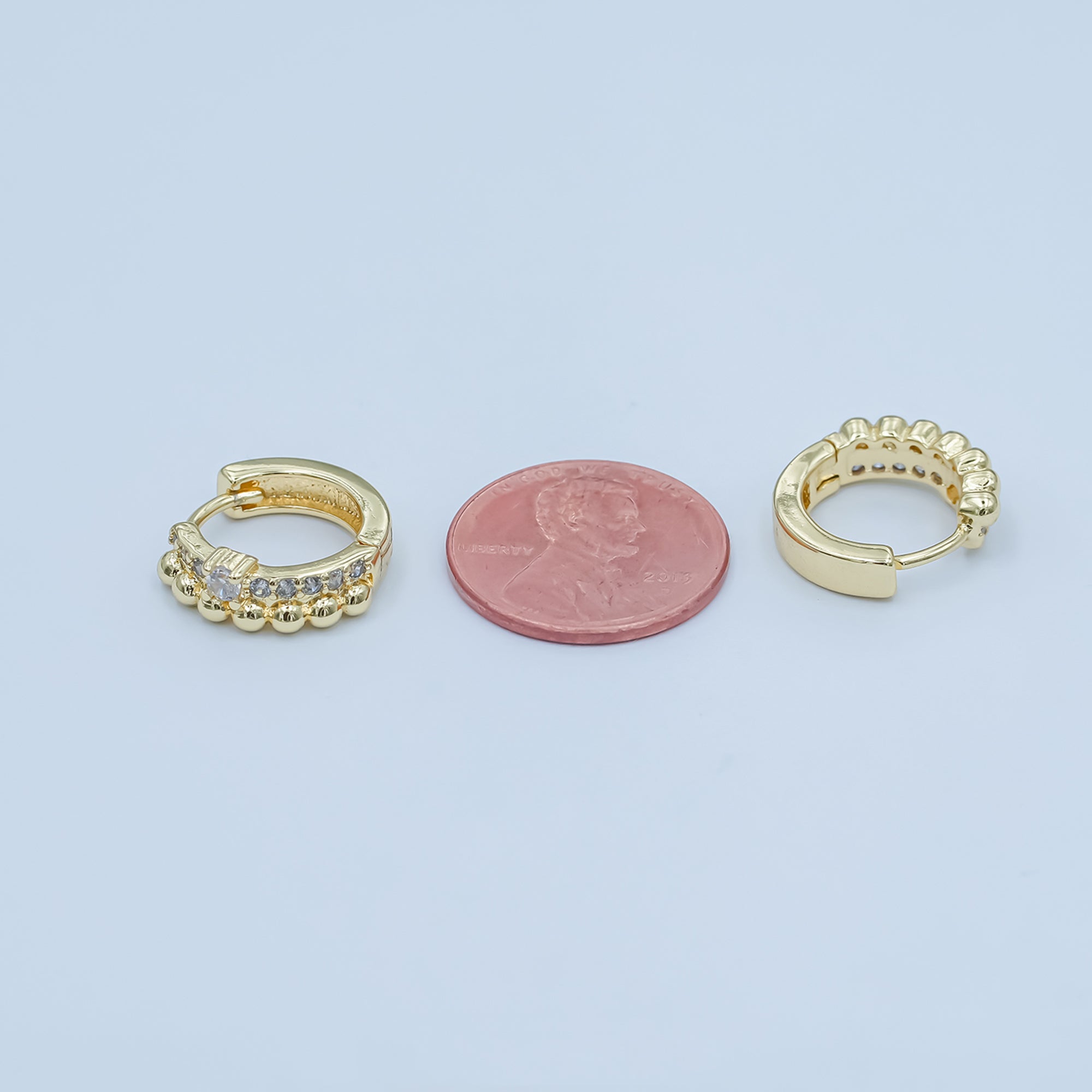 24K Gold Filled Clear Micro Paved CZ Dotted Huggie Earrings Set | AB1063