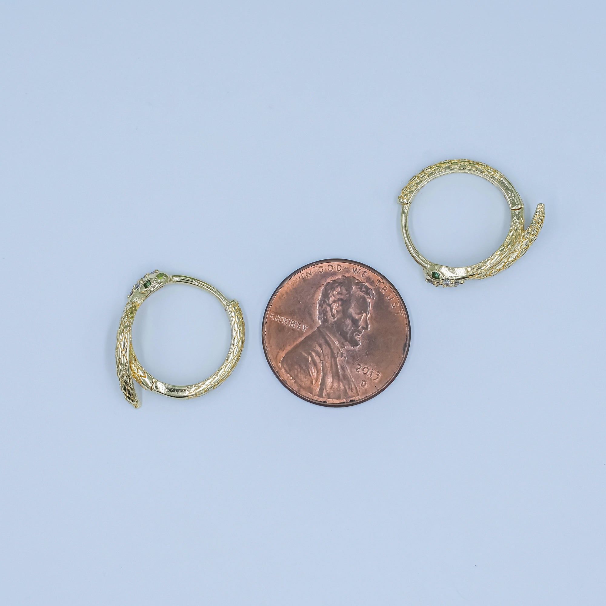 24K Gold Filled CZ Scaled Snake Circular Huggie Hoop Earrings | AB745