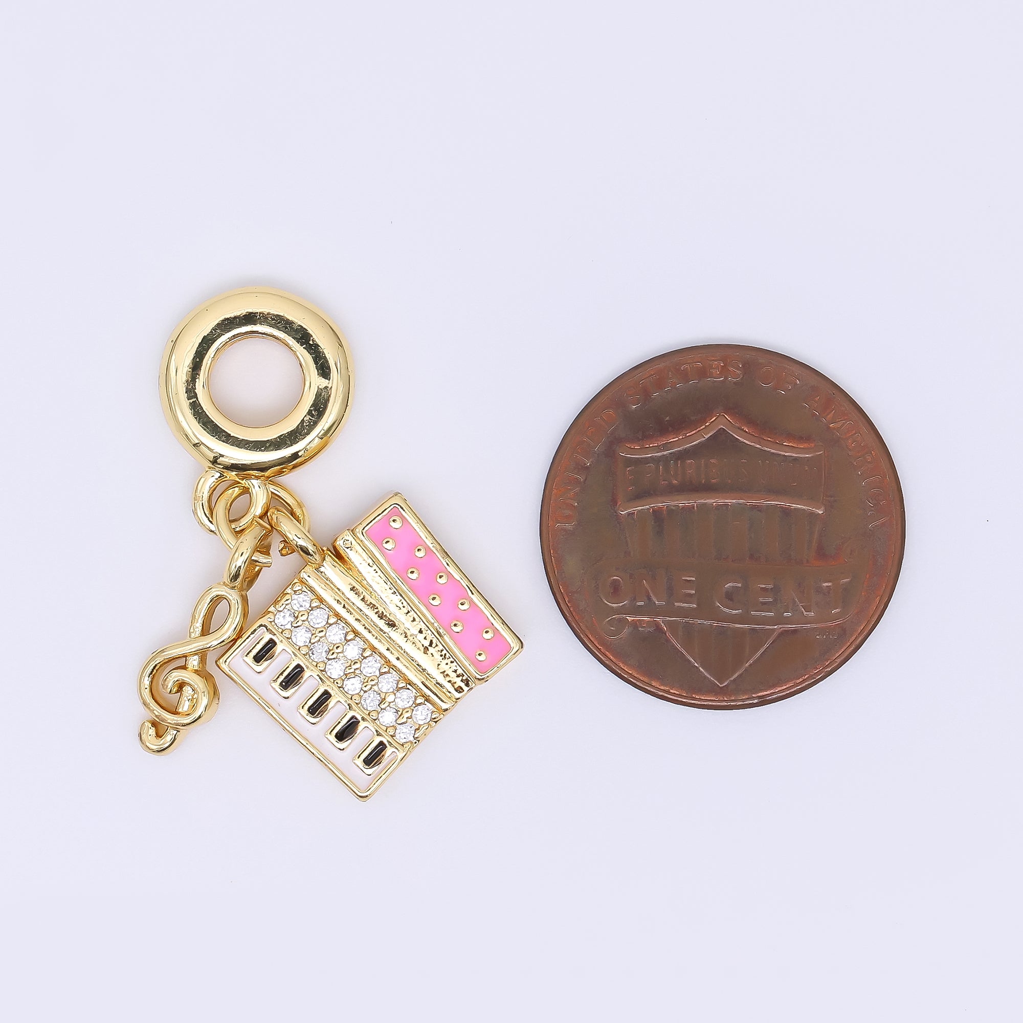 24K Gold Filled Accordion Music Instrument Micro Paved CZ Enamel Drop Charm | AC1642
