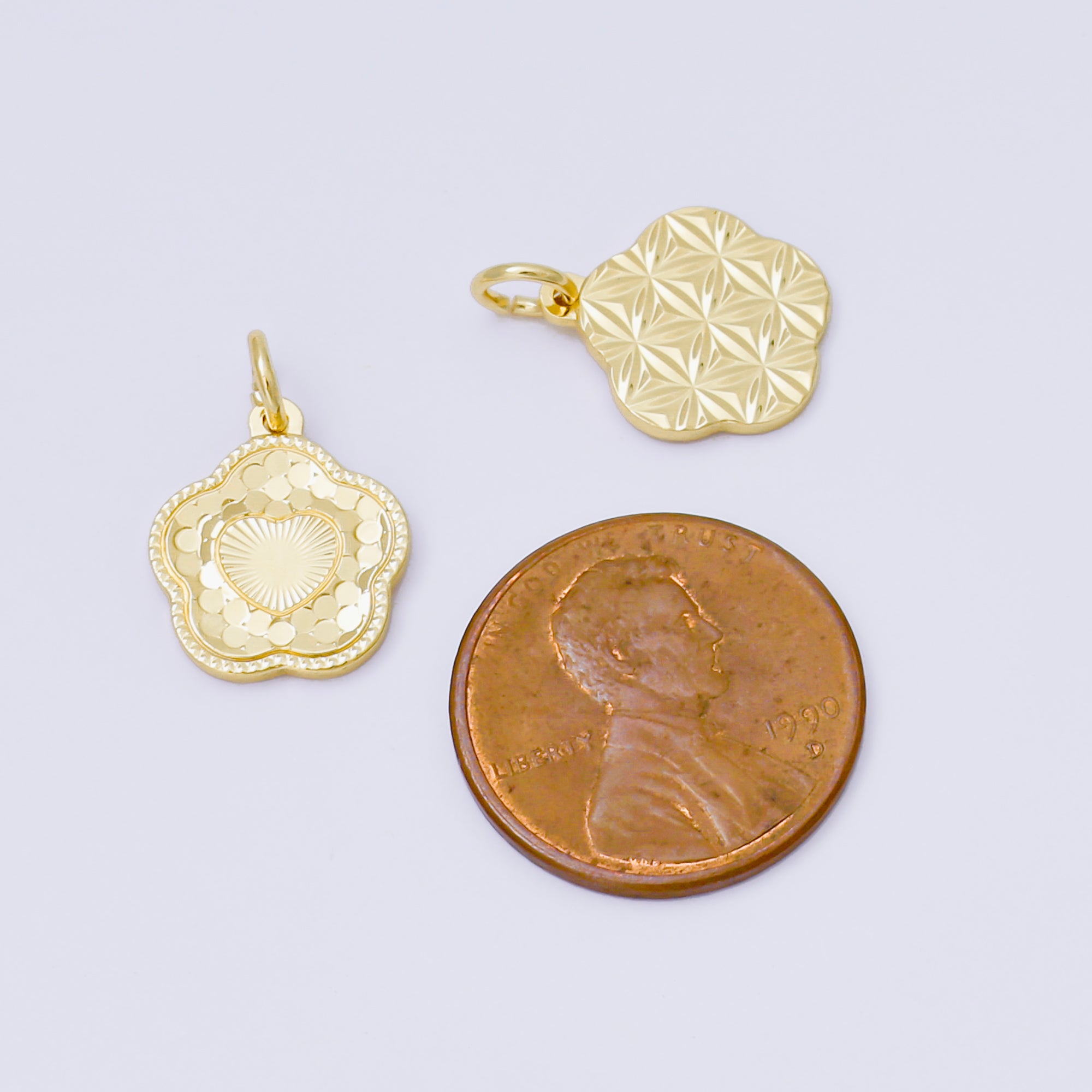 24K Gold Filled 14mm 5-Petals Flower Sunburst Heart Charm | AF1247