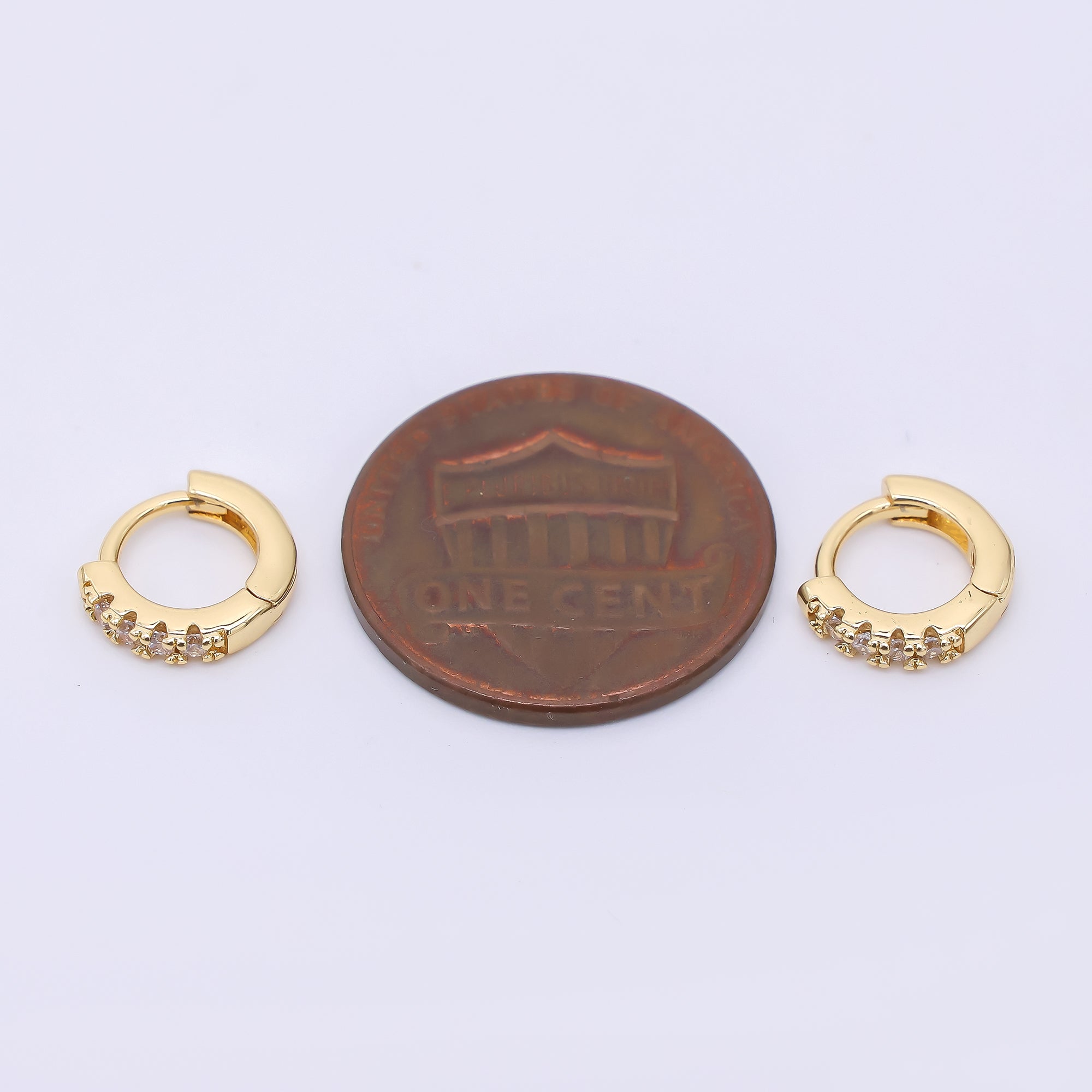 24K Gold Filled 10mm Clear CZ Micro Paved Lined Cartilage Huggie Earrings | AJ035