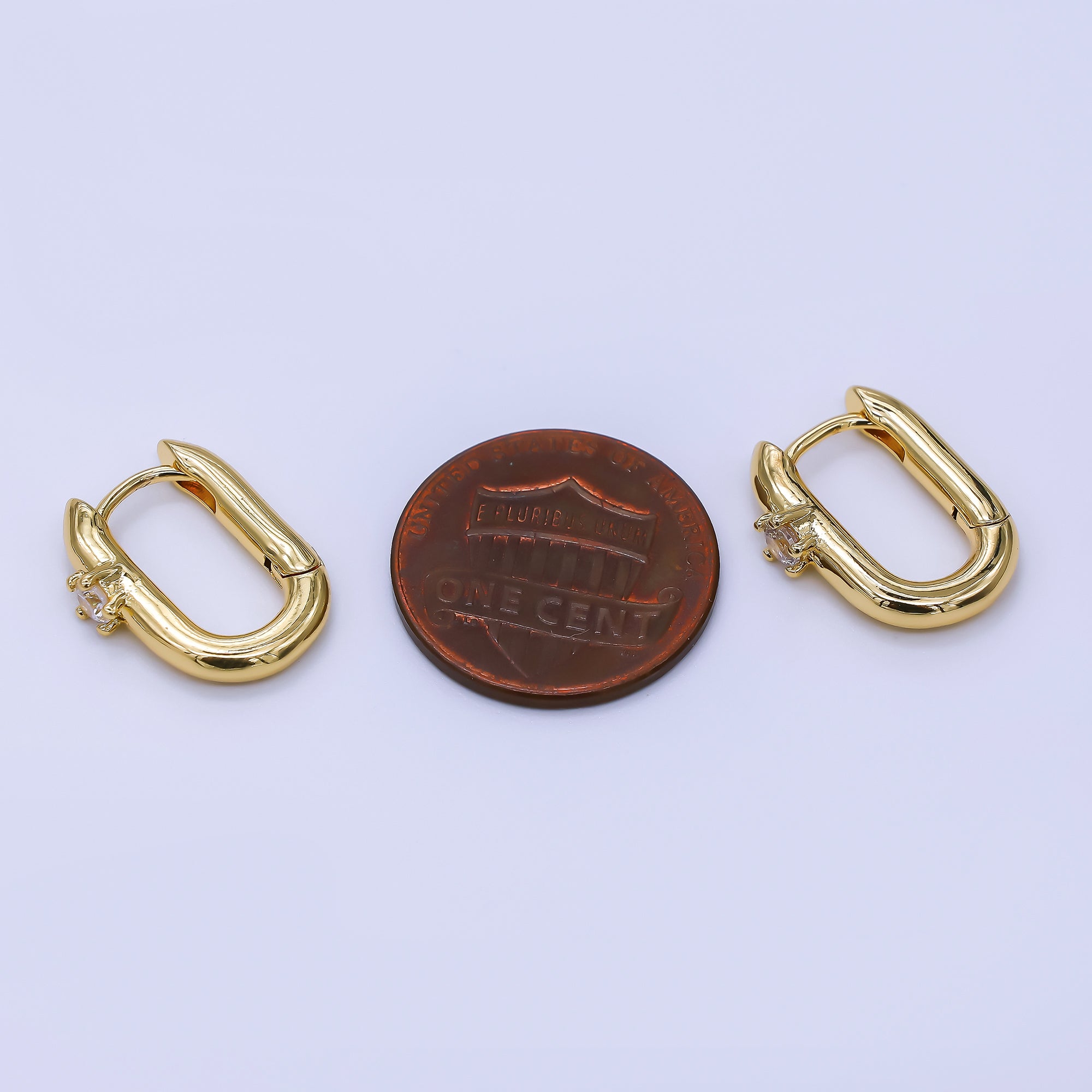 24K Gold Filled Clear Round CZ Star Oblong Hinged Huggie Hoops Earrings | AJ-056