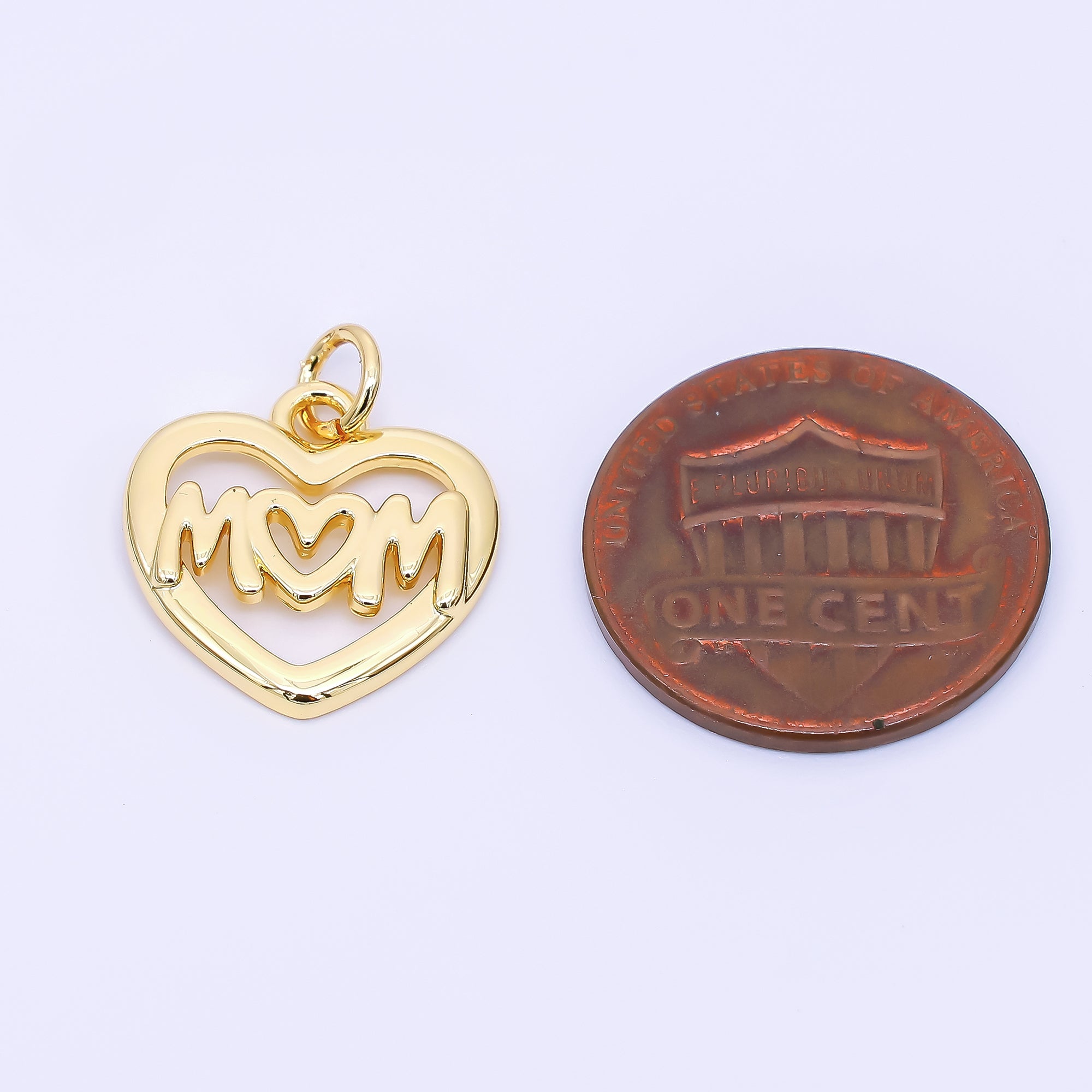 24K Gold Filled 16mm Mother's Day Mom Heart Charm | AH-559