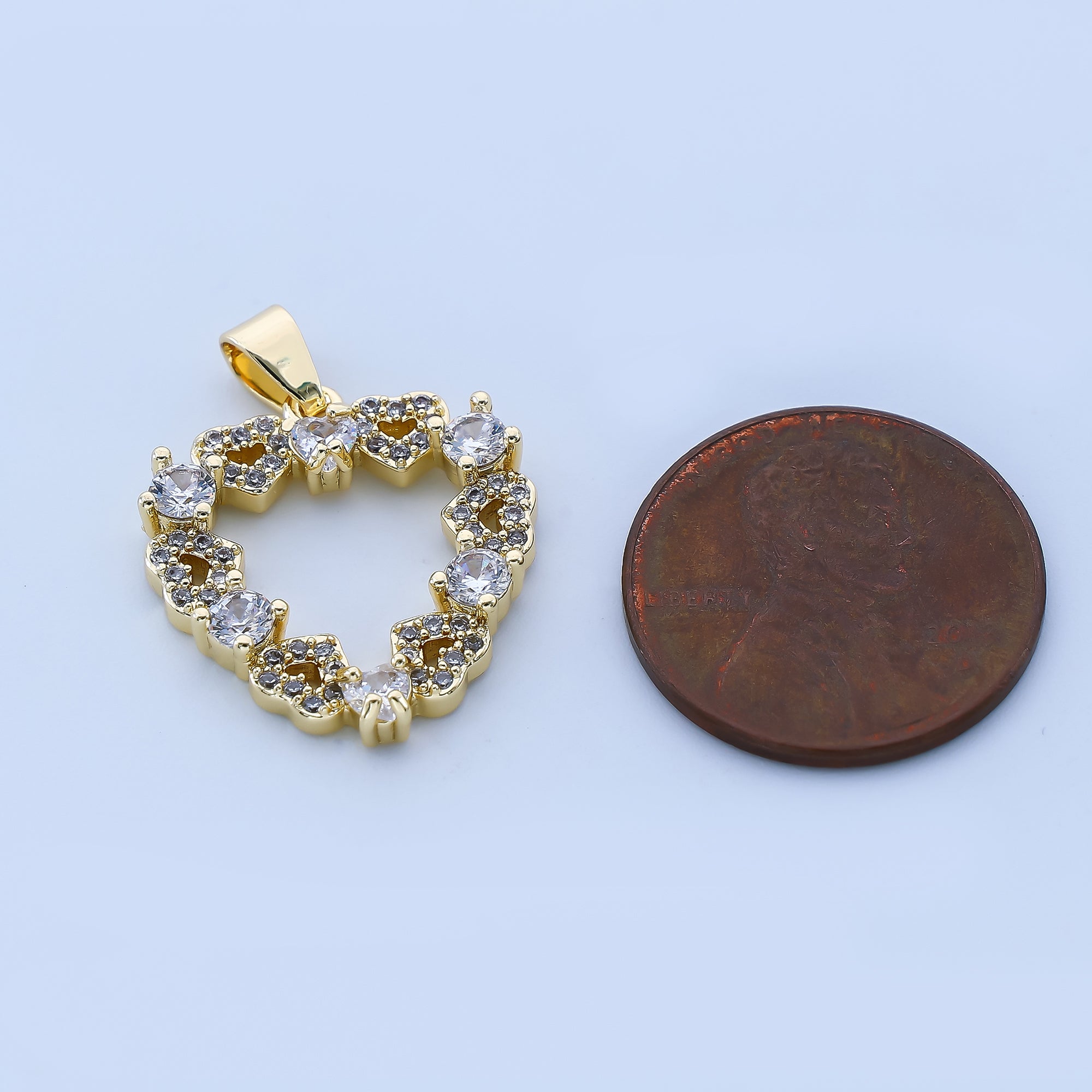 24K Gold Filled 19.5mm Micro Paved Round CZ Heart-Shaped Pendant | AA-1604