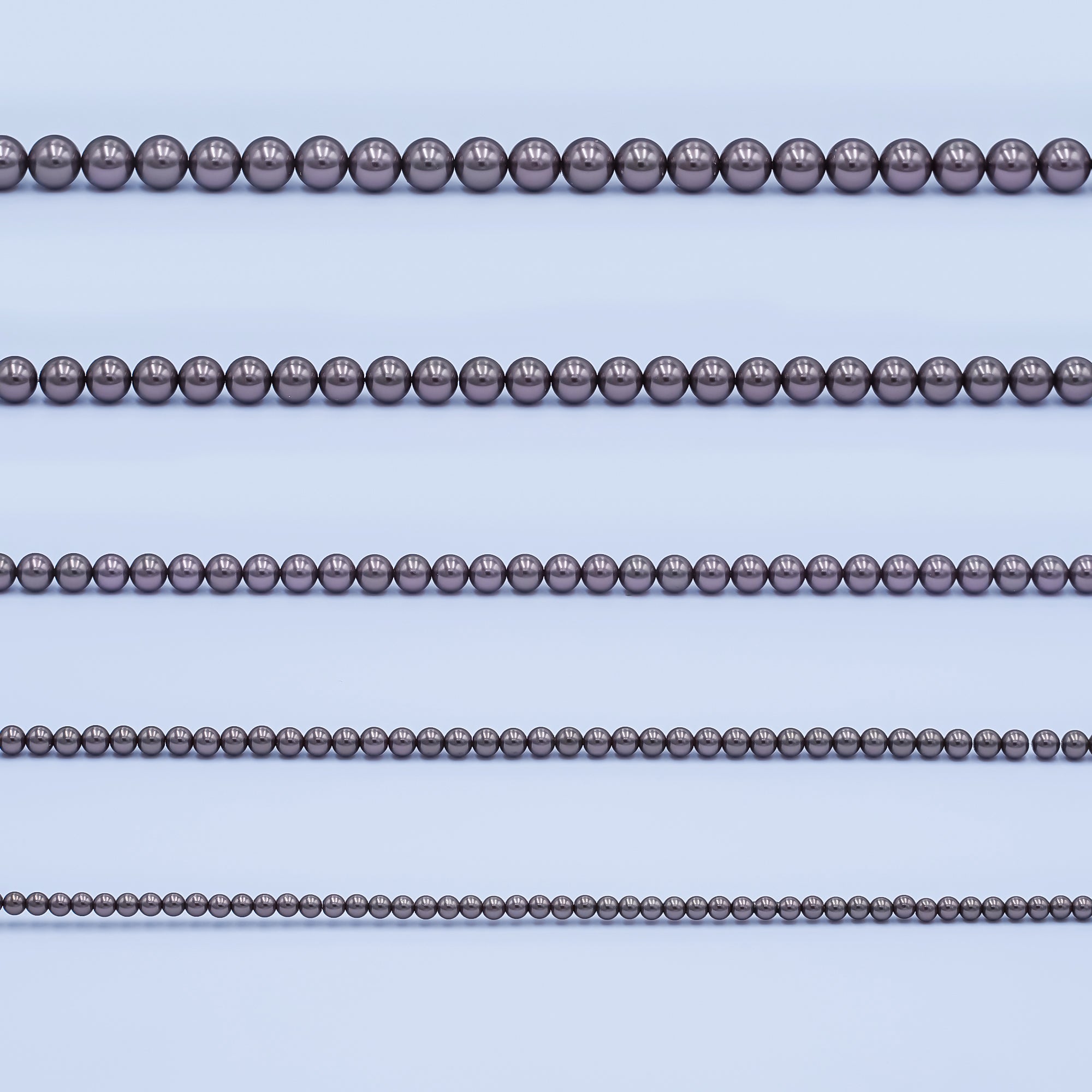 24K Gold Filled 10mm, 8mm, 6mm, 4mm, 3mm Brown Round Shell Pearl 17 Inch Necklace | WA-2815 ~ WA-2819