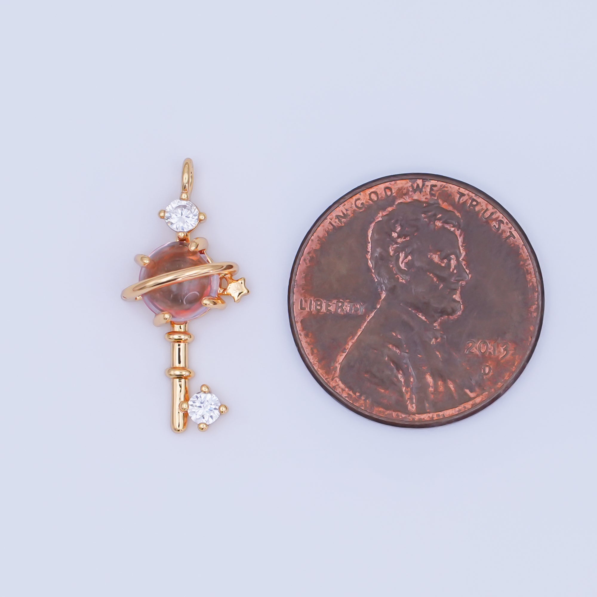 24K Gold Filled 20mm Clear Round CZ Key to the Galaxy Charm | AC1594
