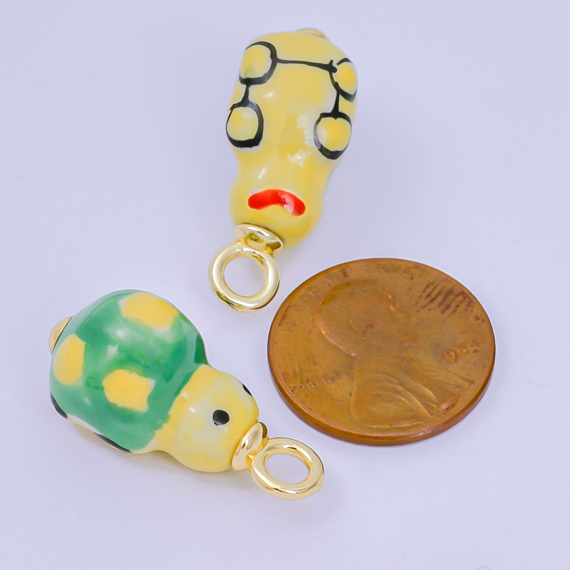 24K Gold Filled 26mm Handmade Ceramic Green Ladybug Animals Charm | AF1520