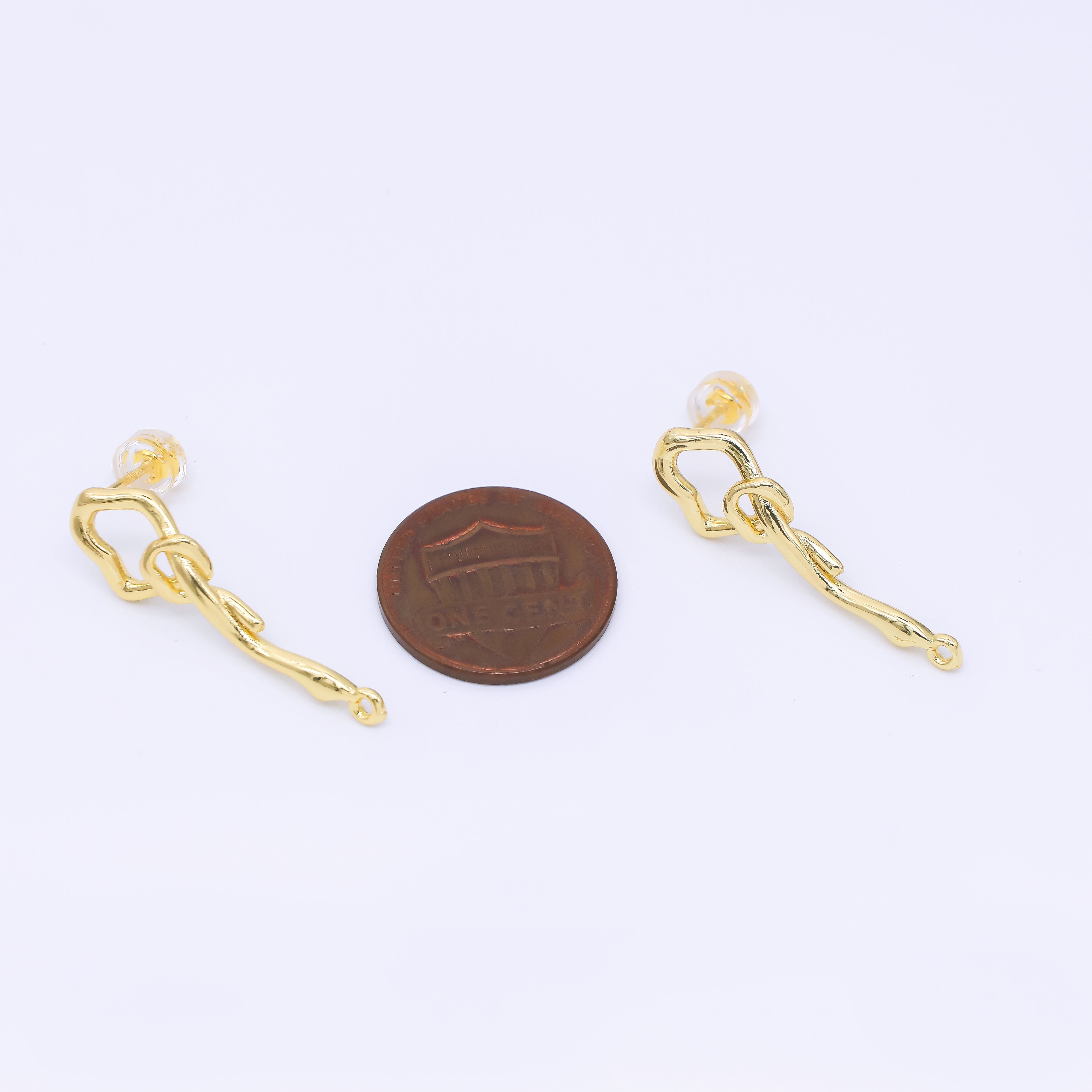 24K Gold Filled 30mm Molten Drip Knot Drop Stud Earrings Findings | Z1278
