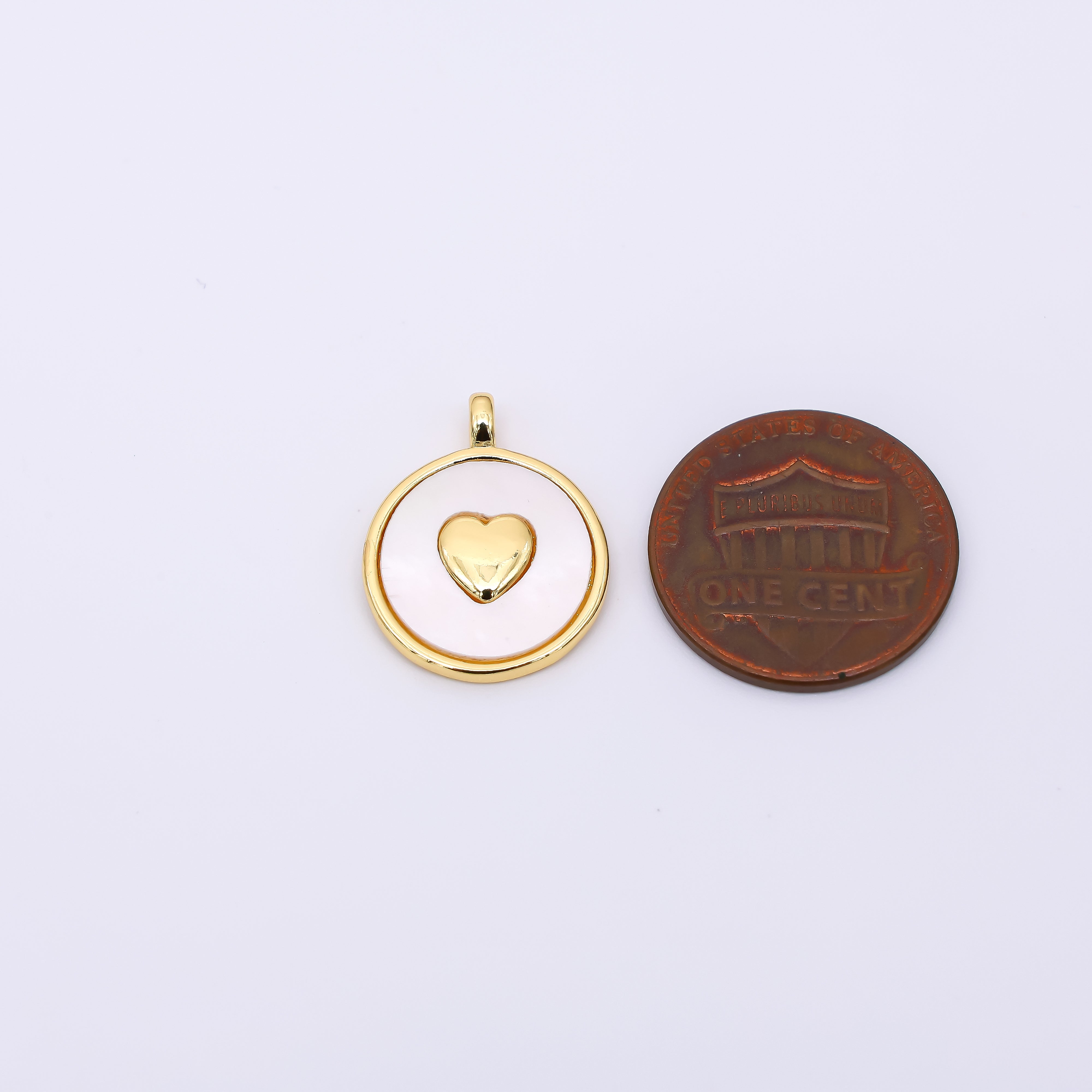 24K Gold Filled 19mm Mother of Pearl Art Tiny Heart Dainty Charm | AH-566
