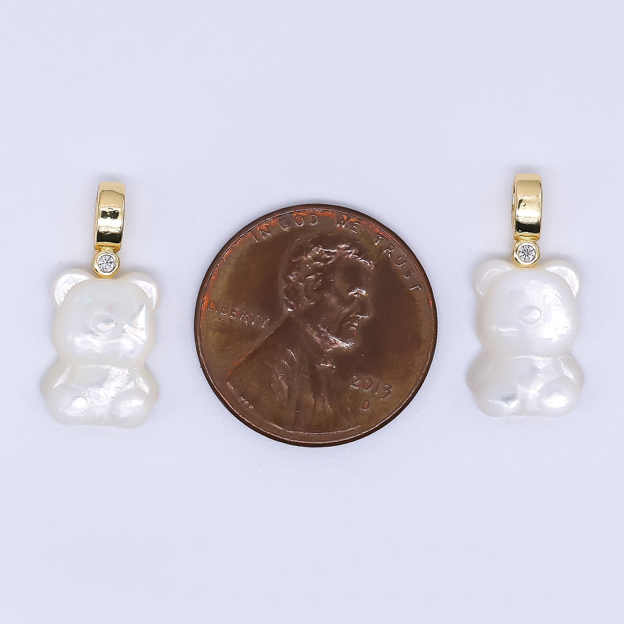24K Gold Filled 19mm Shell Pearl Little Bear Animal Pendant | AF-558