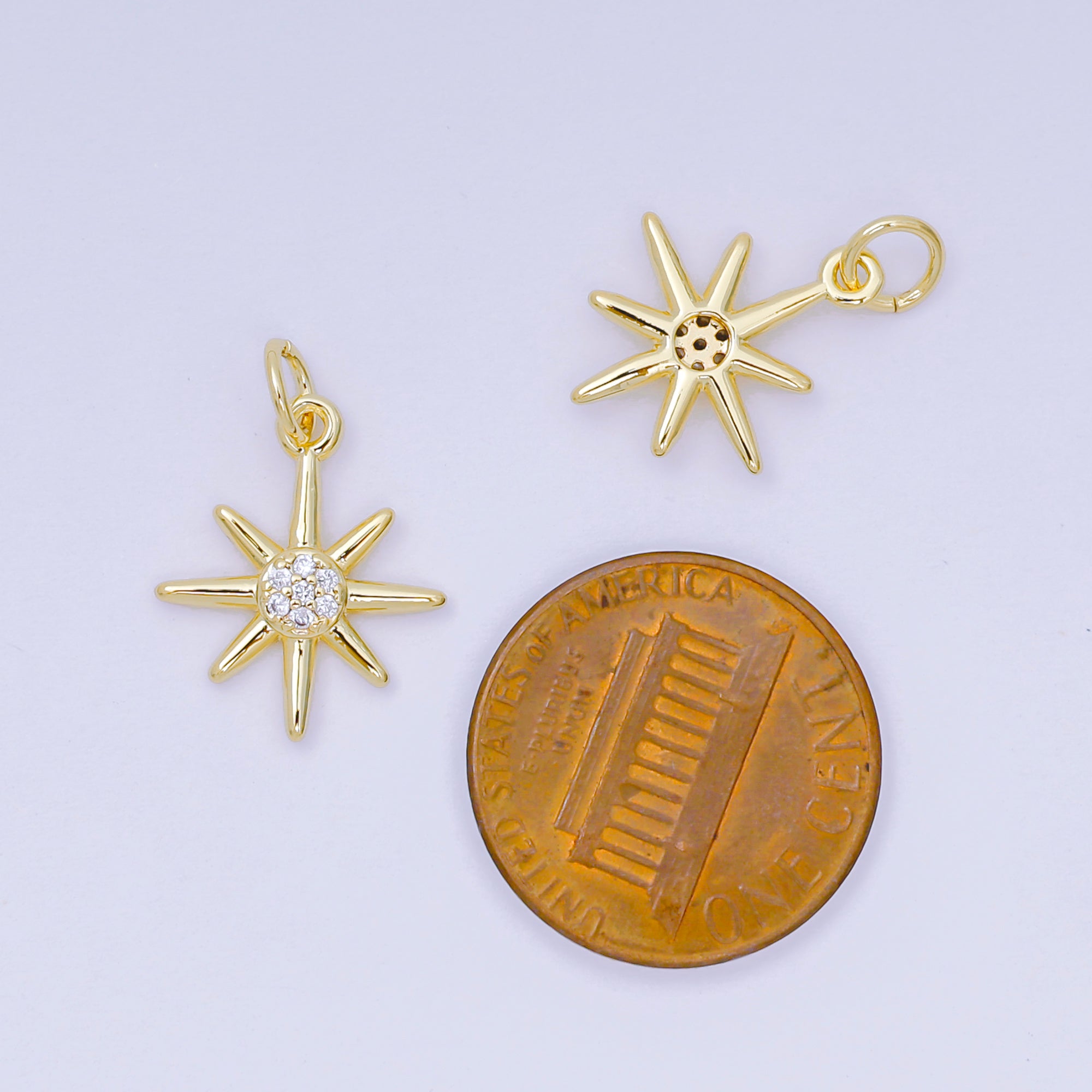 24K Gold Filled 7mm Micro Paved CZ Sunburst Charm | AH-686