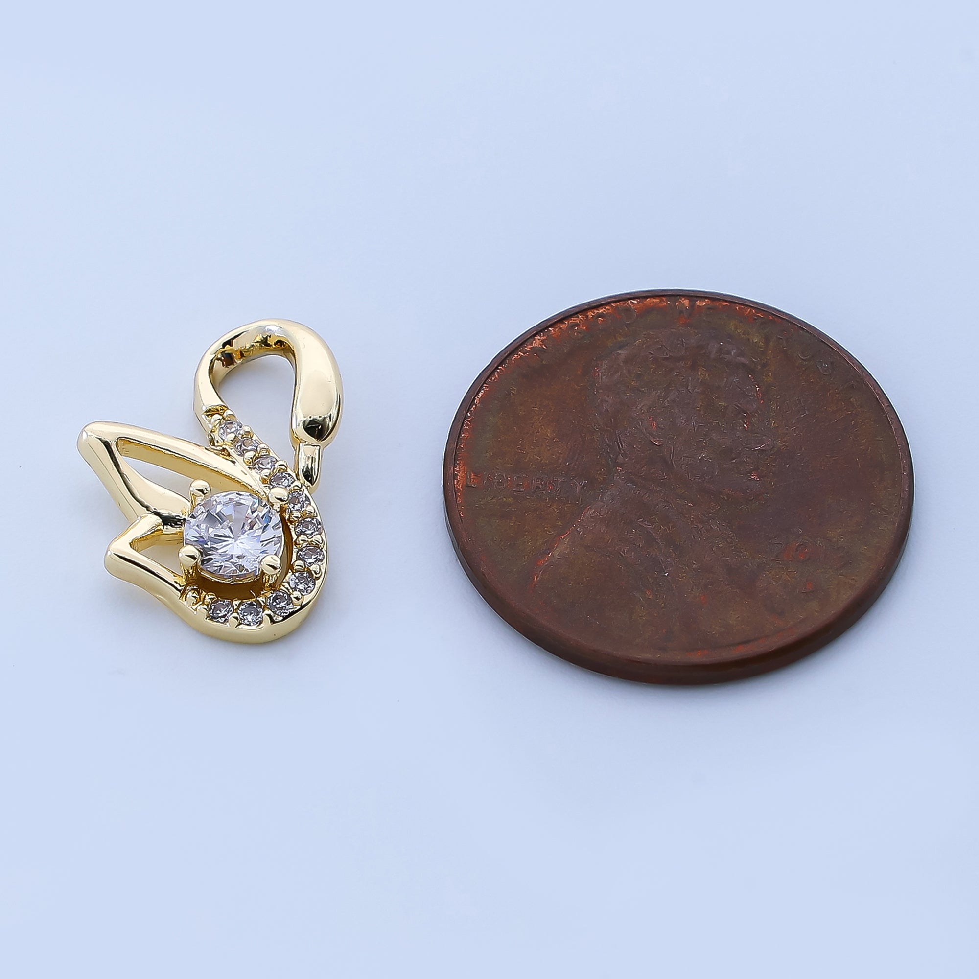 24K Gold Filled 15mm Micro Paved CZ The Bird of Beauty Swan Animal Pendant | AH-524