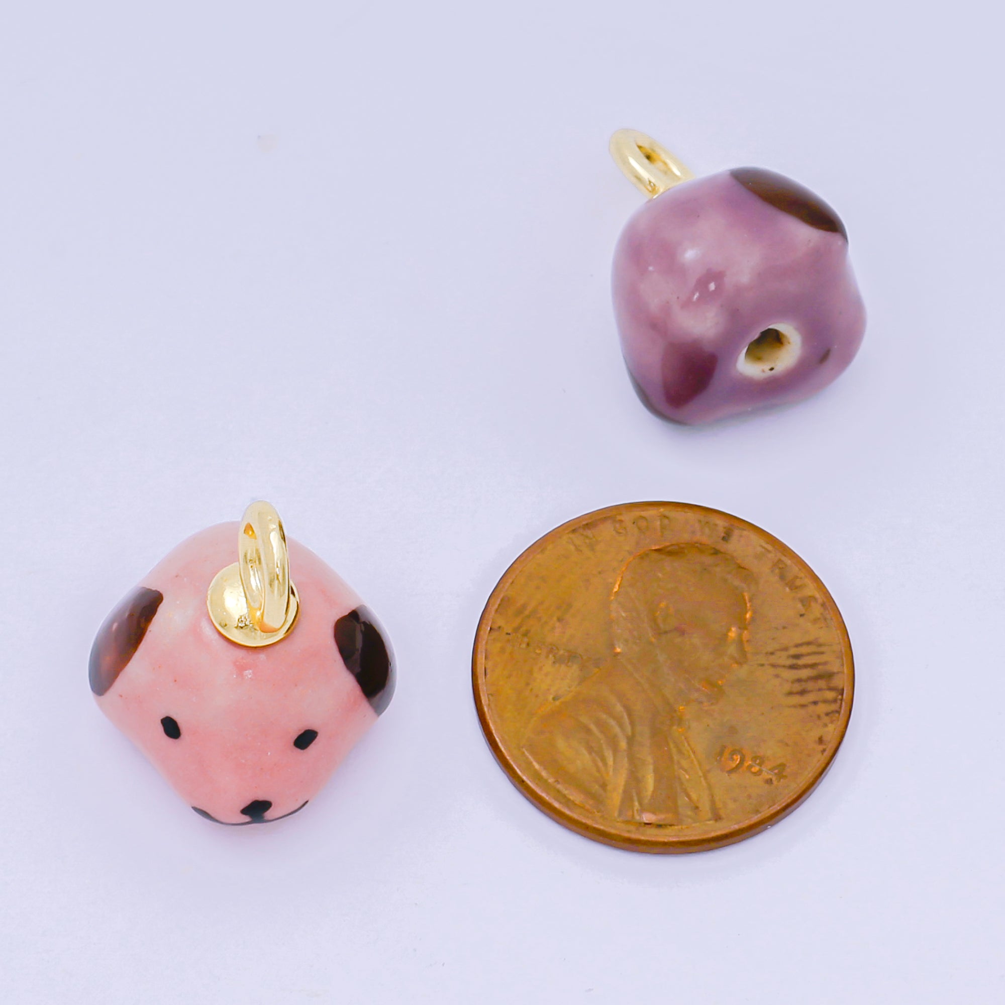 24K Gold Filled 17mm Blue, Pink, Green Ceramic Puppy Dog's Head Charm | AF1272 - AF1273
