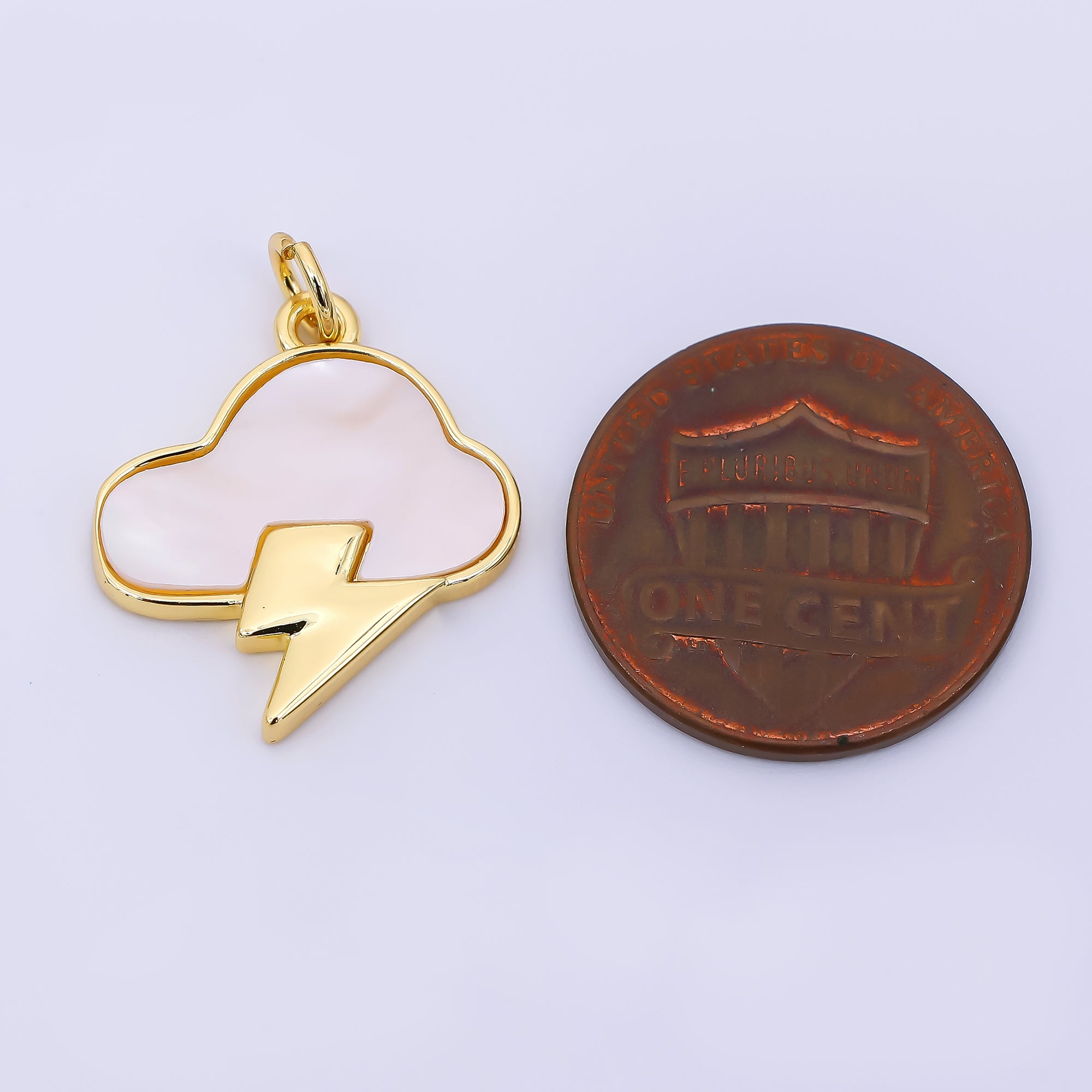24K Gold Filled 19.5mm Mother of Pearl Art Thunderstorm Cloud and Lightning Charm | AH-565
