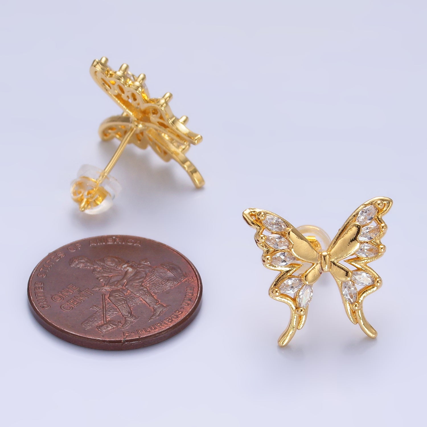 24K Gold Filled Marquise CZ Butterfly Stud Earrings | AB985