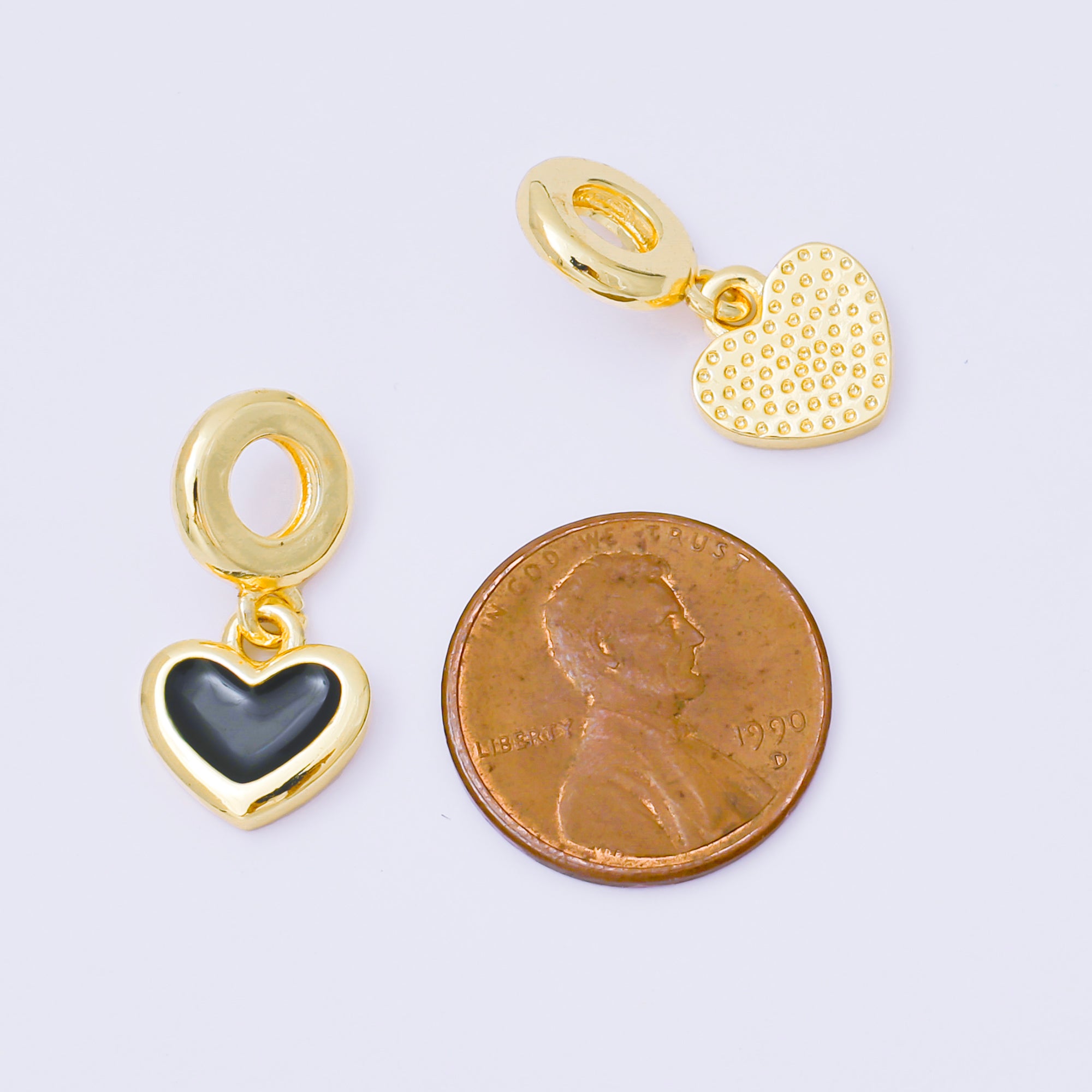 24K Gold Filled 11mm Red, Black, & White Enamel Heart Rondelle Drop Charm | AC1630 AH636