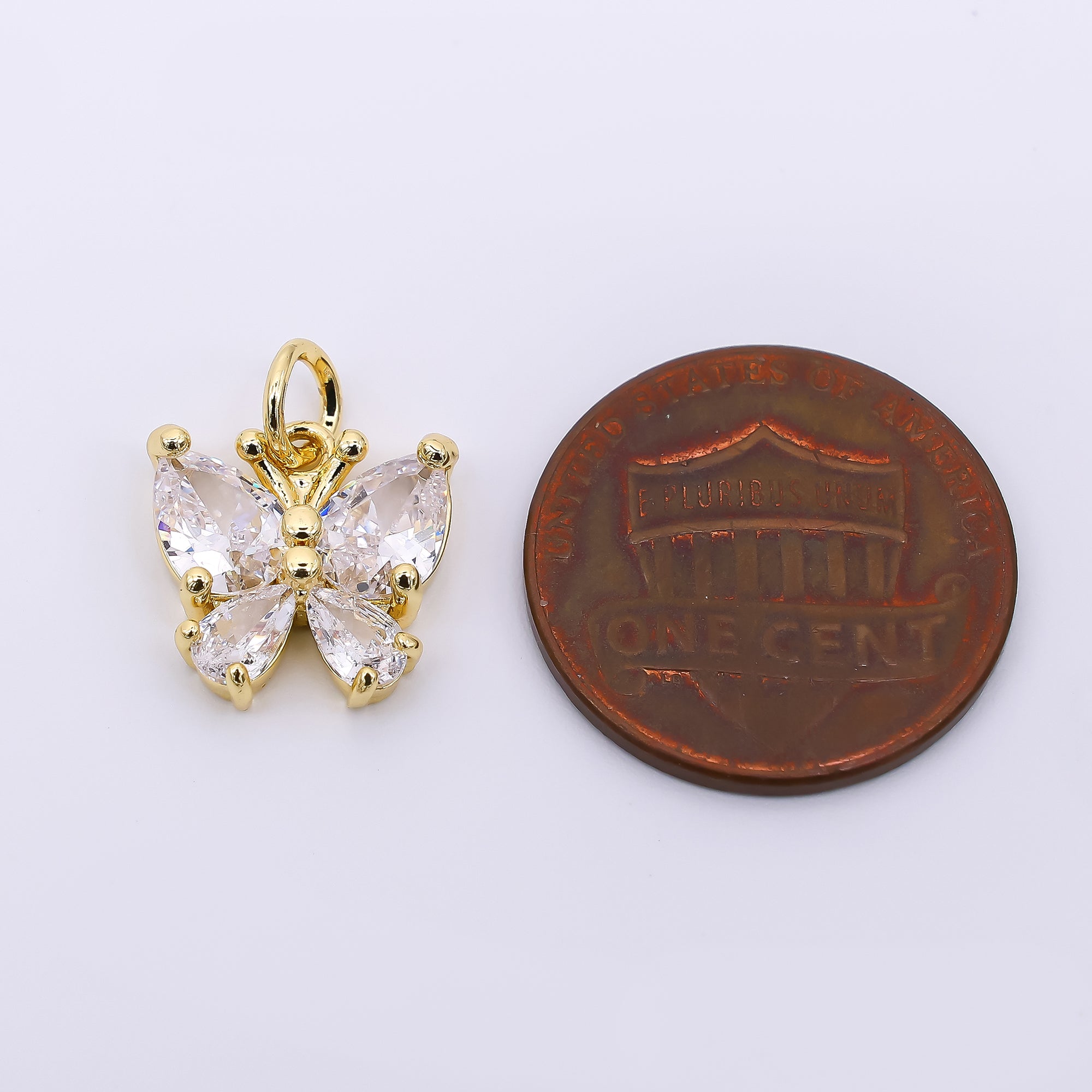 24K Gold Filled 12mm Teardrop CZ Simply Butterfly Wings Animal Charm | AJ-499