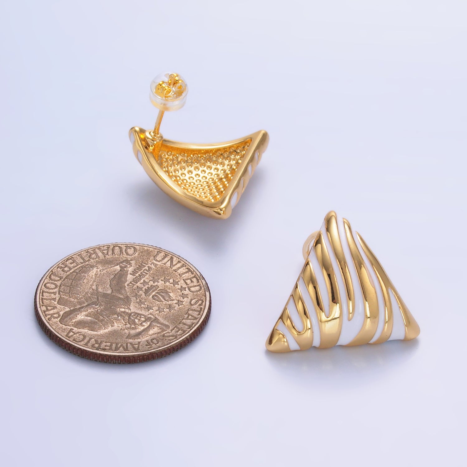 24K Gold Filled White Enamel Lined Triangle Stud Earrings | AB925