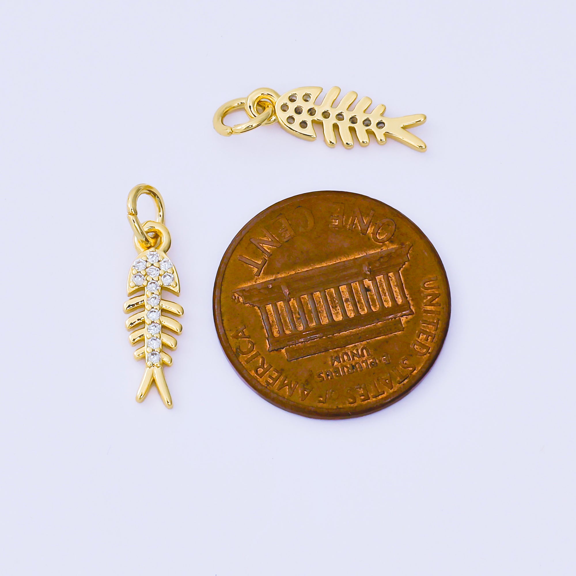24K Gold Filled 15mm Micro Paved CZ Fancy Fishbone Dainty Charm | AJ494