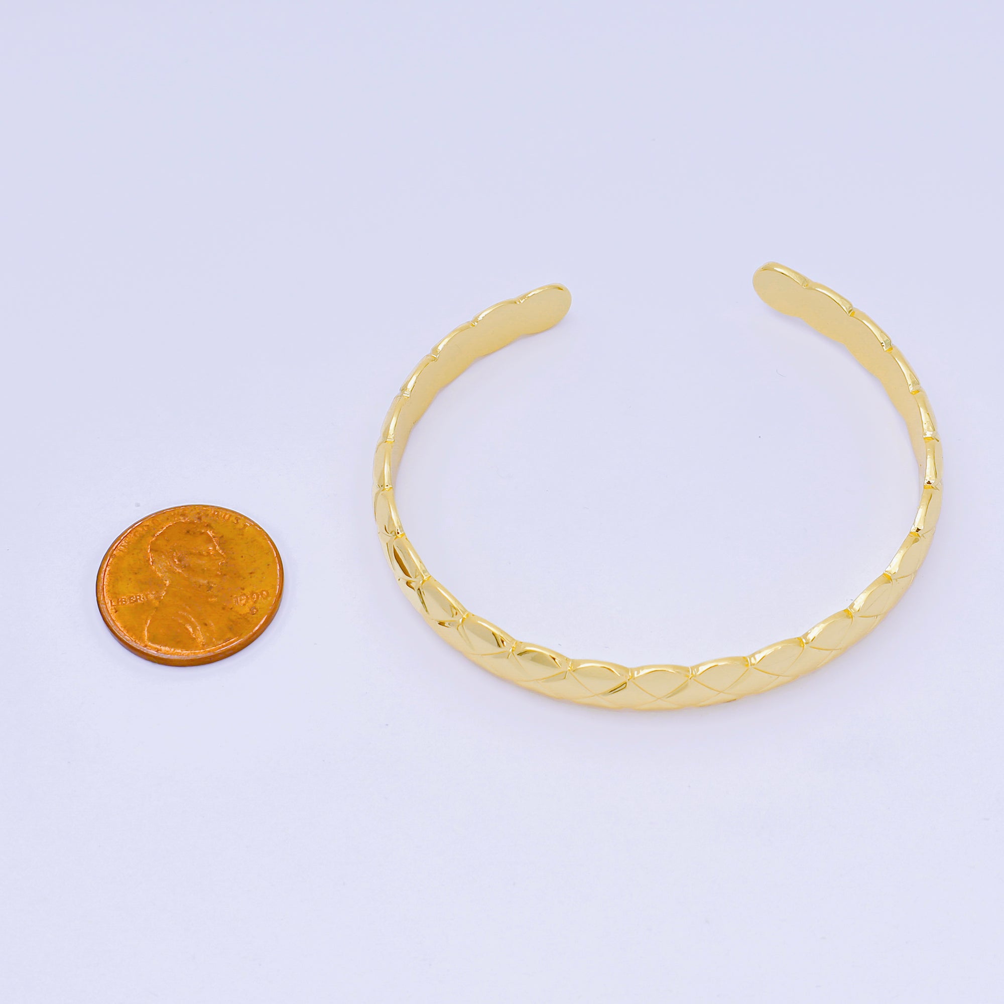 24K Gold Filled Textured Wave Bangle Bracelet | WA-3405