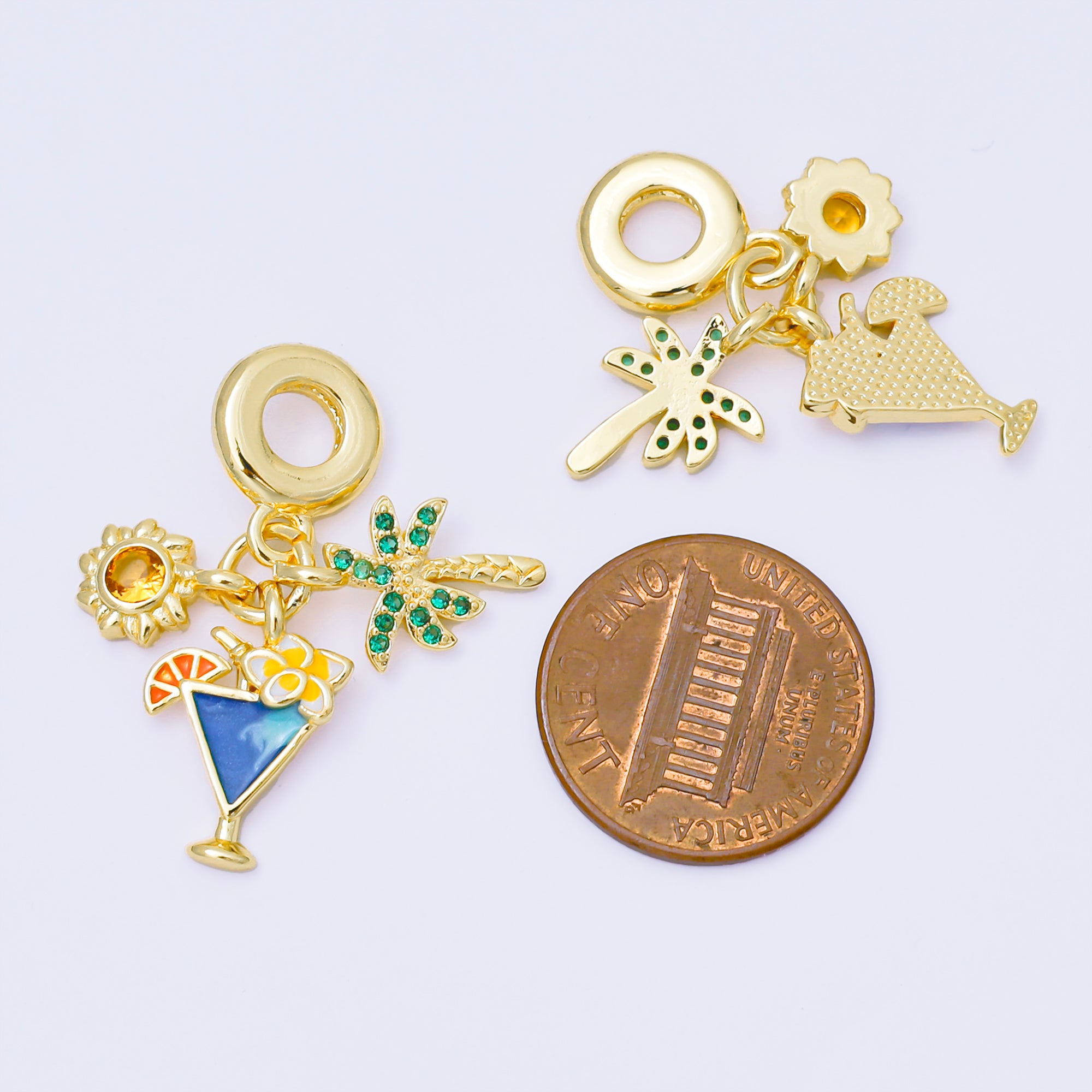 24K Gold Filled Palm Tree Martini Sun Summer Drop Rondelle Charm | AC1653