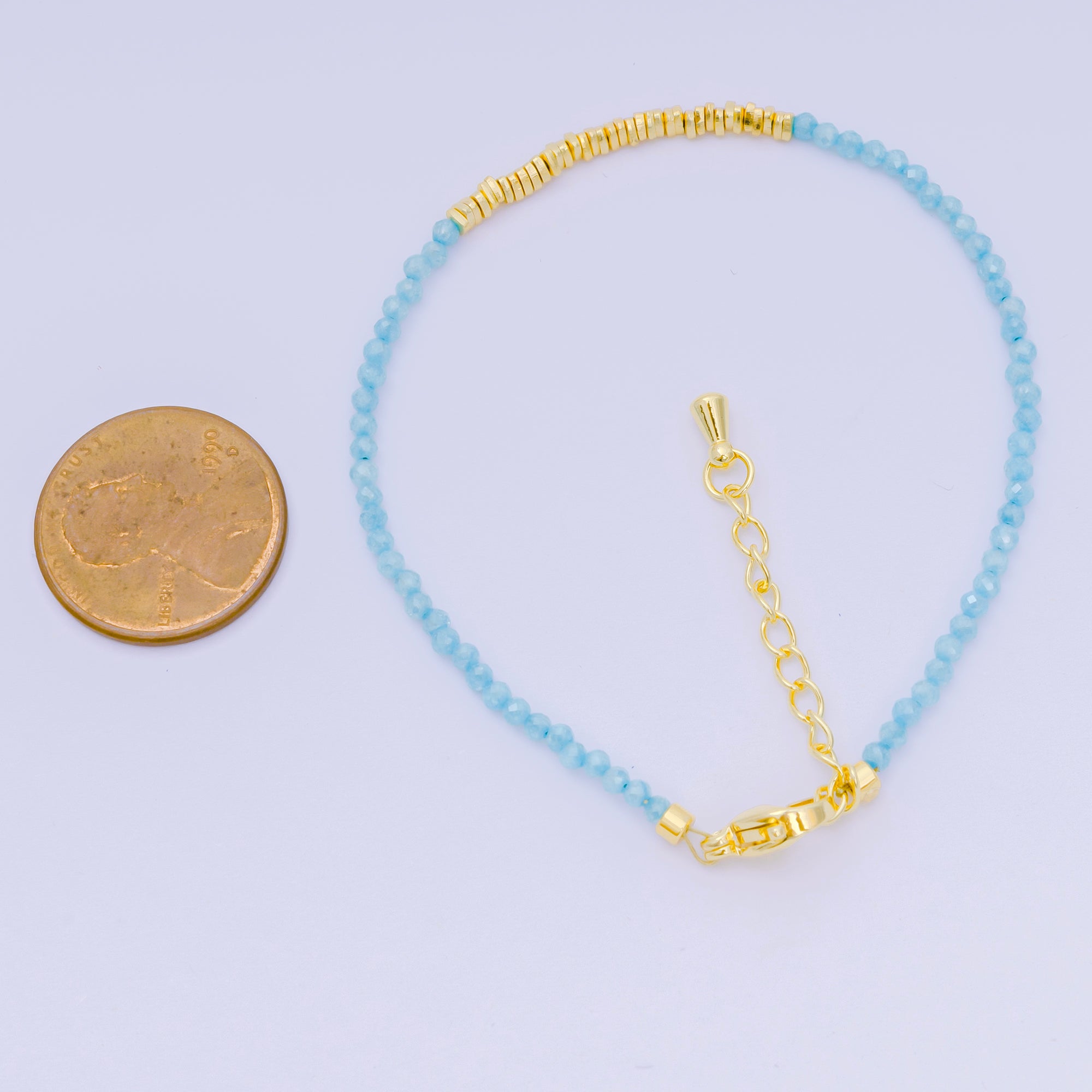 24K Gold Filled Colorful Gemstone Bead Bracelet in White, Fuchsia, & Pink | WA-3672 - WA-3694