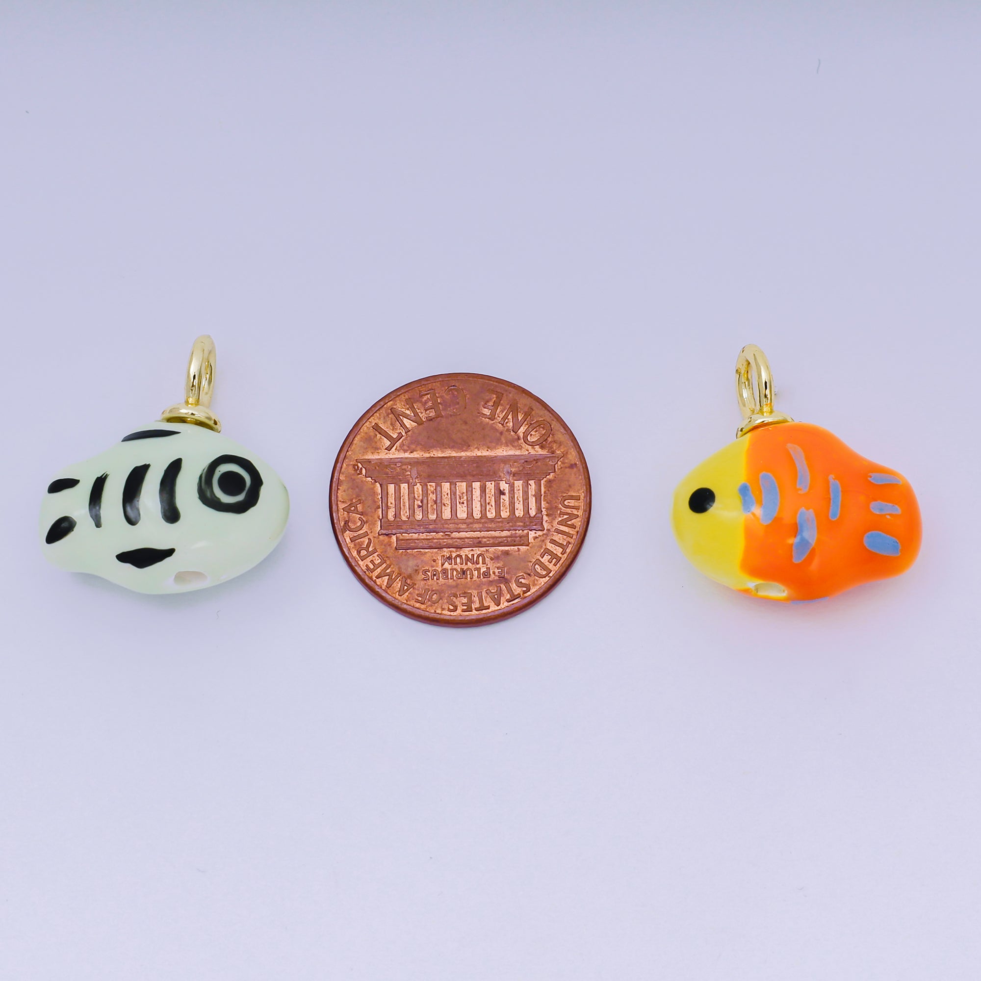 24K Gold Filled 20mm Green, Orange, Teal Ceramic Sea Creature Fish Charm | AF1261 - AF1262
