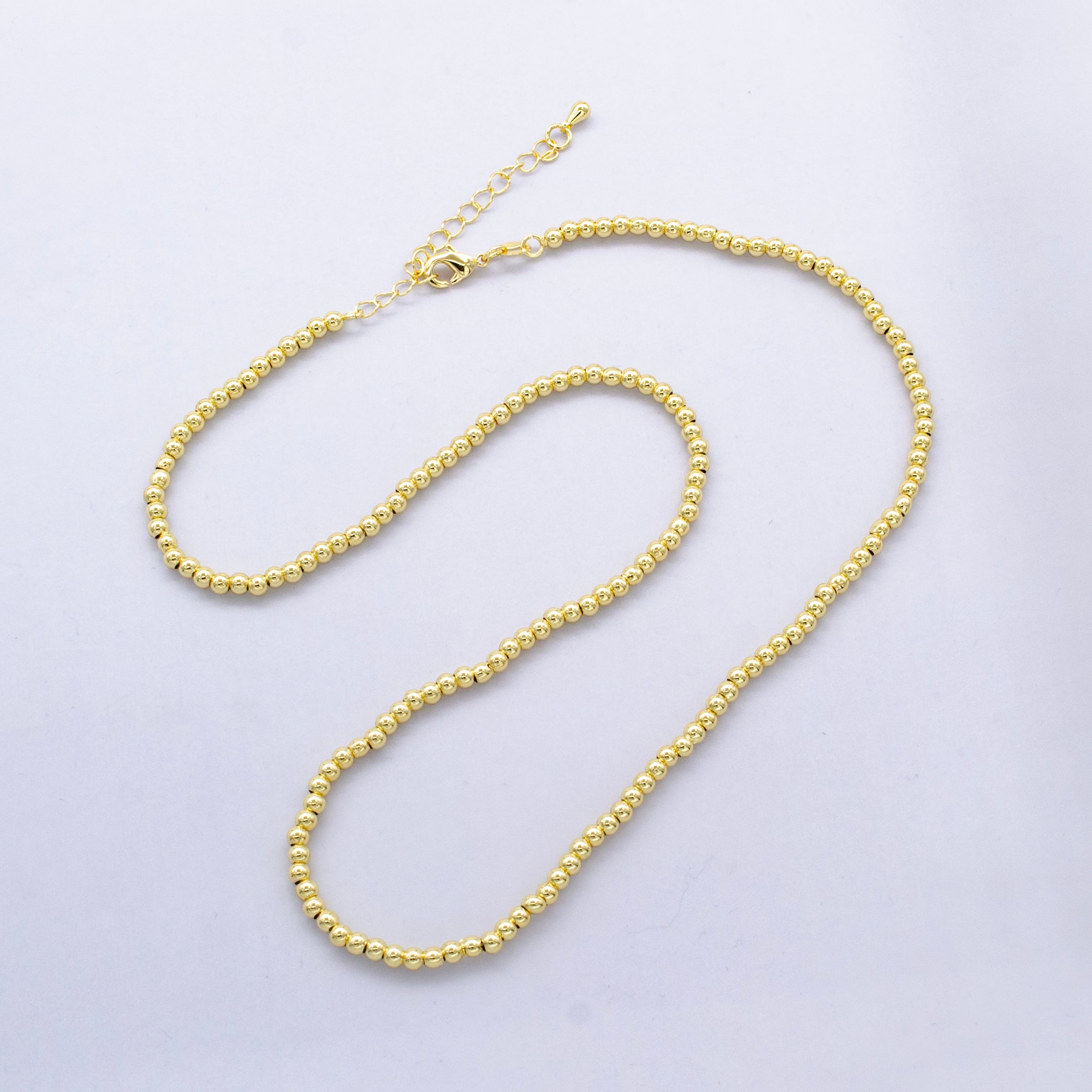 24K Gold Filled 3mm Bead Ball 17.5 Inch Chain Necklace | WA-A2739