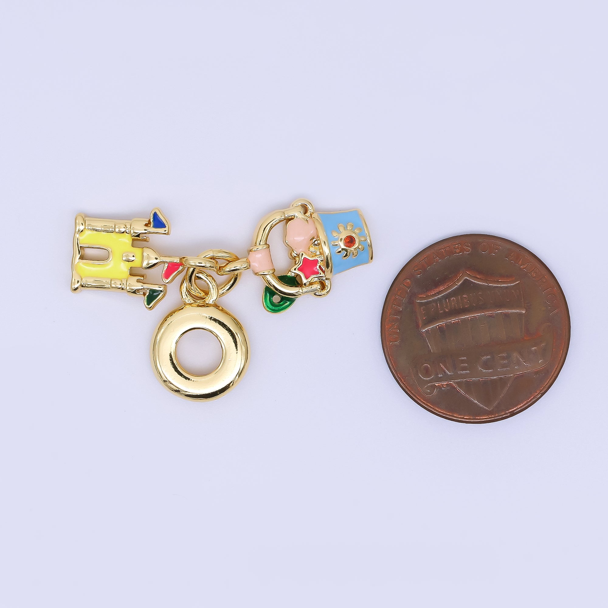 24K Gold Filled 16mm Sandcastles, Sand Bucket Beach Set Rondelle Drop Charm | AC1635