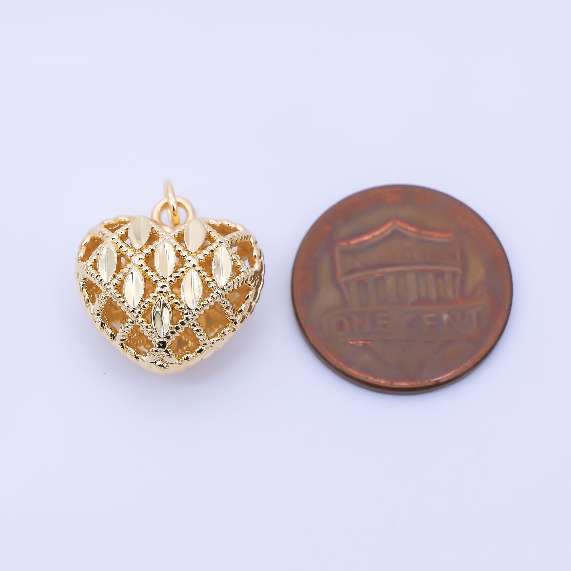 24K Gold Filled 16mm Filigree Heart Multidimensional Charm | AC1602