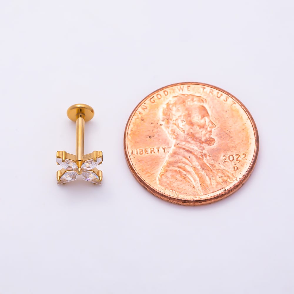 Titanium 9mm Clear Edged Marquise CZ Star Flower Cartilage Piercing Flat Back Stud in Gold & Silver | BJ-00279 BJ-00280