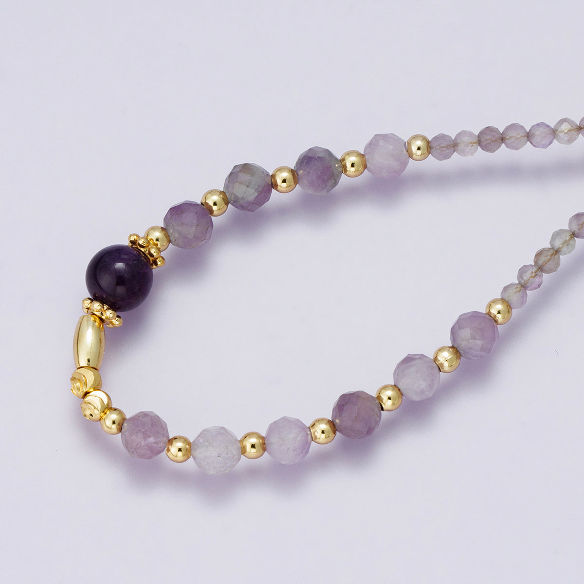 24K Gold Filled Amethyst Multifaceted Gemstone Ball Figaro Chain Half 18 Inch Necklace w. Extender | WA-04231