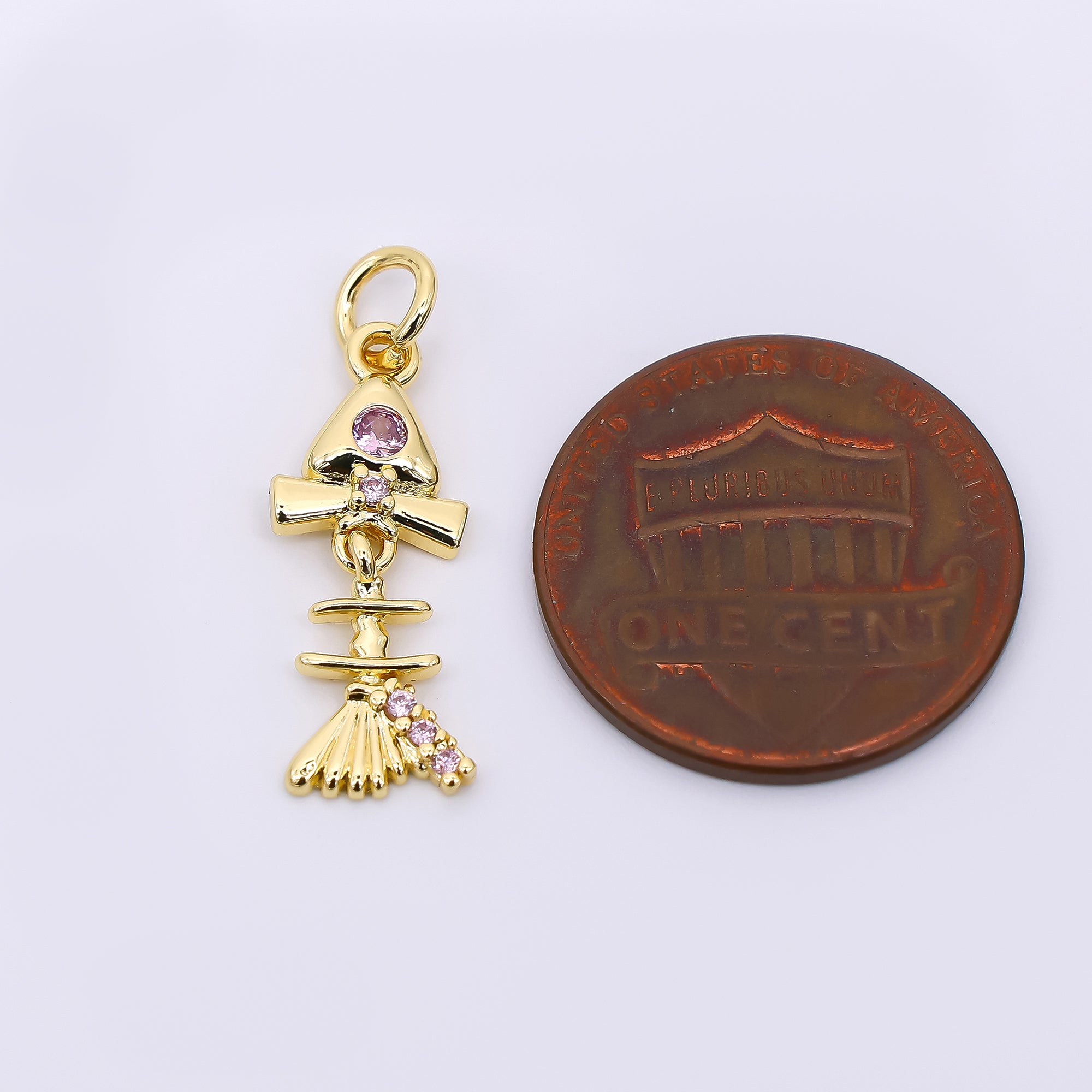 24K Gold Filled 11mm Pink Micro Paved CZ Fishbone Animal Charm | AH-577
