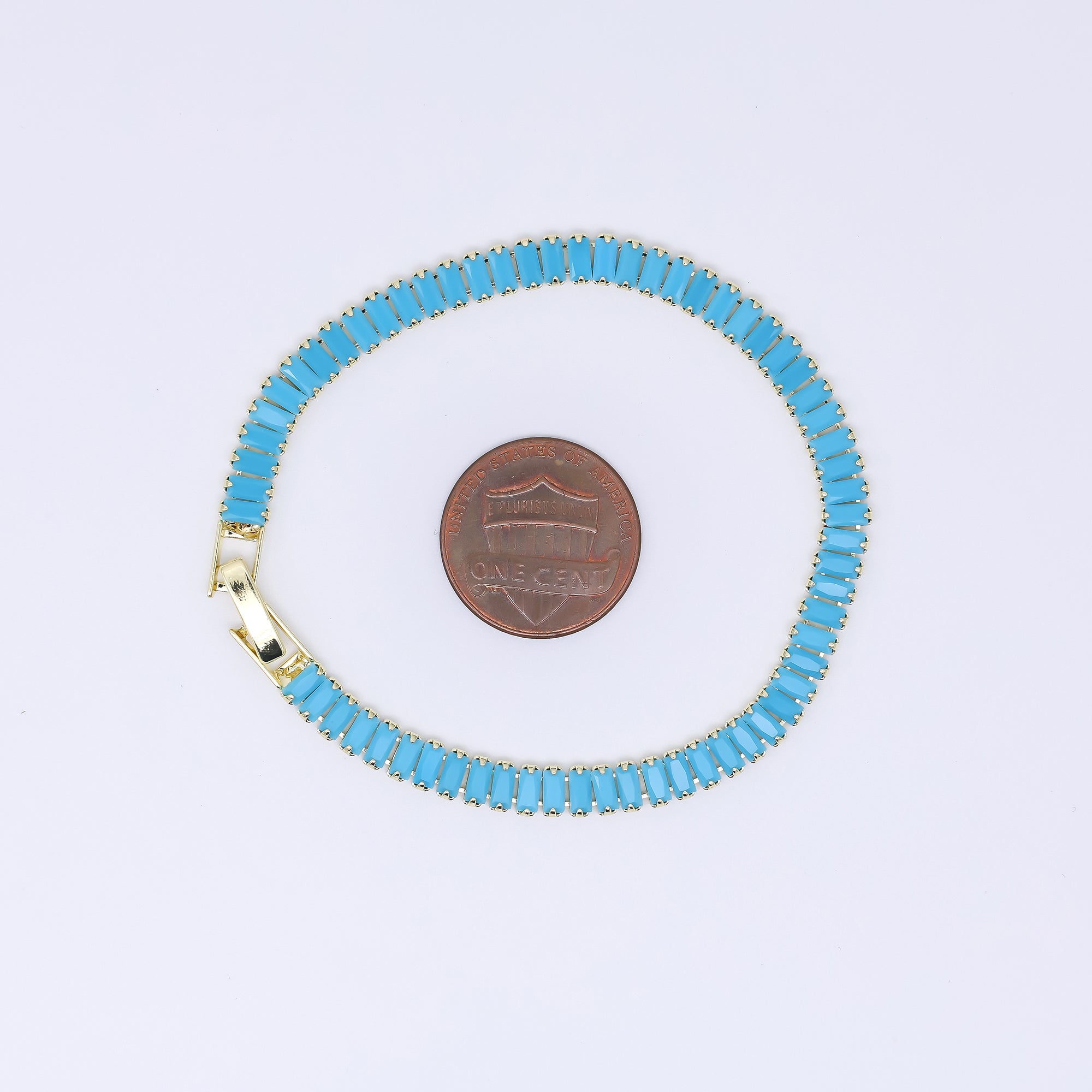 24K Gold Filled 5mm Blue Baguette CZ 7 Inches Tennis Bracelet | WA-3823