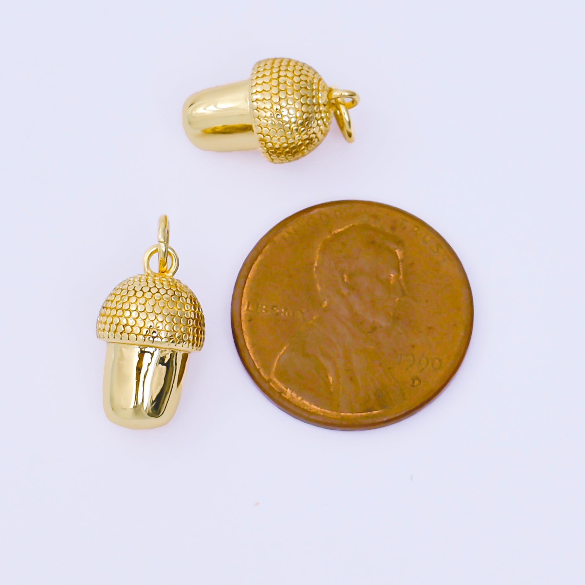 24K Gold Filled 14.3mm Acorn Nut Textured Multidimensional 3D Charm | AF1290