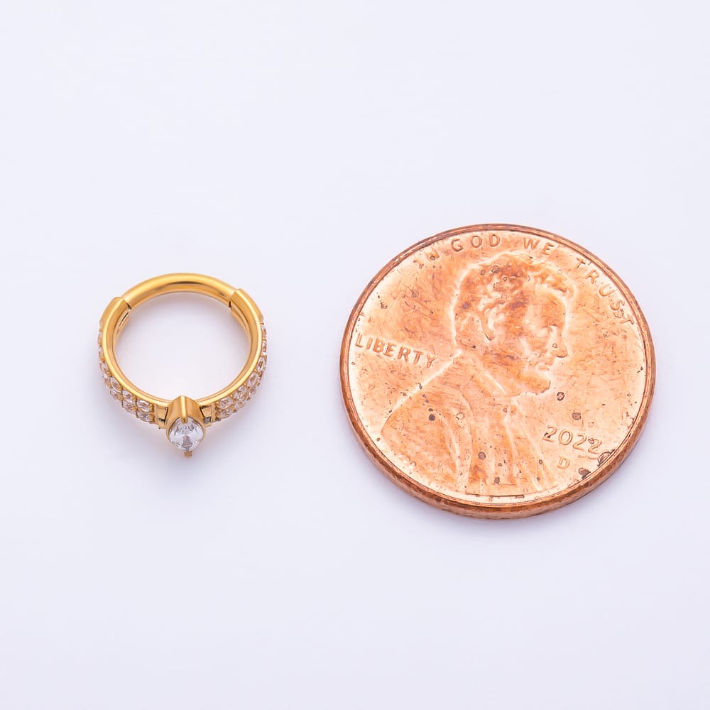 Titanium 10mm Marquise Micro Paved CZ Double Row Cartilage Piercing Clicker in Gold & Silver | BJ-00287 BJ-00288
